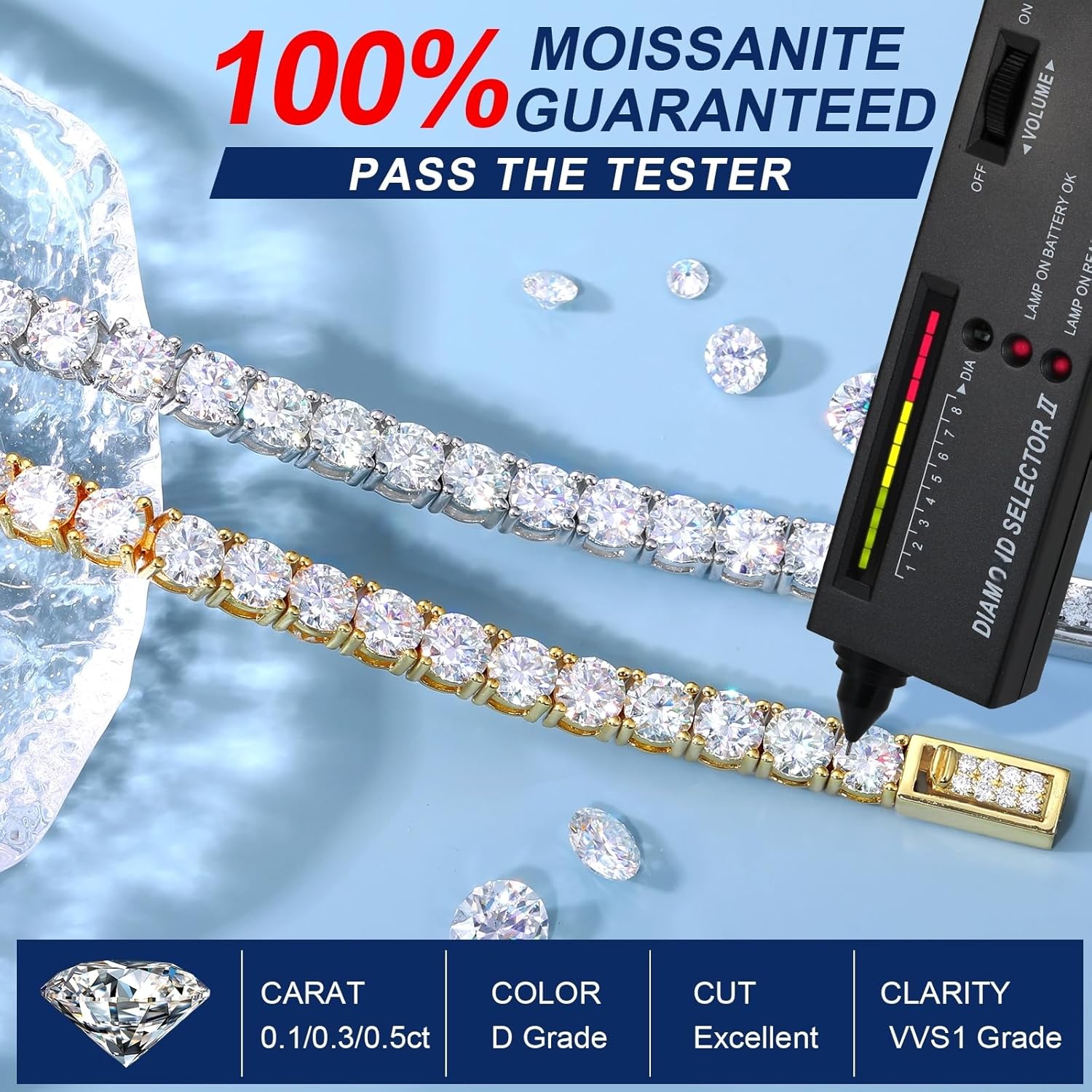 TUHE Moissanite Tennis Bracelet 5.0-21.0CT 18K Gold Plated 925 Sterling Silver Bracelets 3/4/5MM D Color VVS1 Round Lab Created Moissanite Bracelet for Women Men 6-8.5 Inch Jewelry Valentines Gifts - Image 2