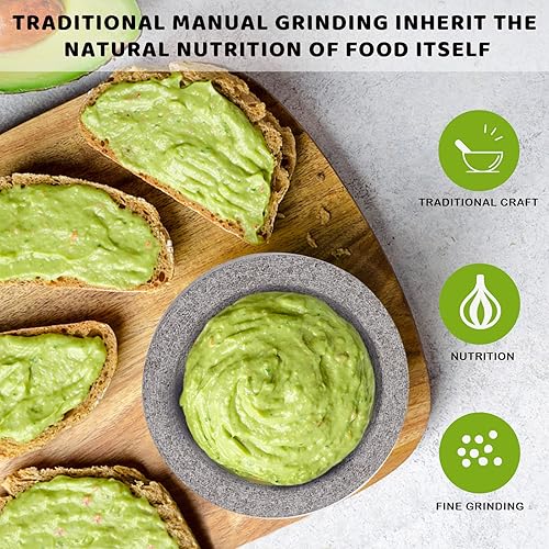 Miniatura 2 de Juego de Mortero y Pilón, de Granito Sin Pulir, Capacidad de 5 Tazas, 8 Pulgadas, para Moler Especias y Semillas, para Moler, Triturar y Machacar