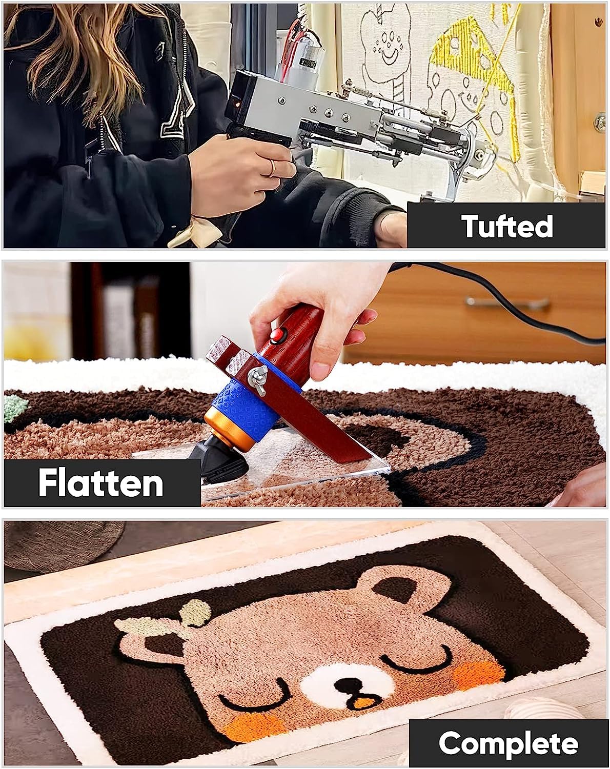 Pistola de tufting de Pelo Cortado - Pistola de tufting de Alfombra eléctrica, Kit de Inicio de máquina de Pistola de tufting de Alfombra 2 en 1