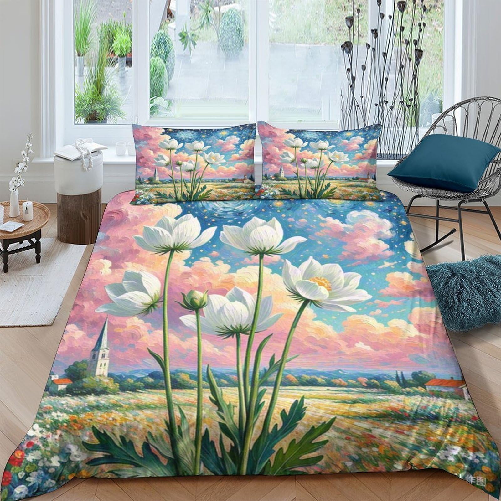 Parure de lit Anémone 3D microfibre douce housse de couette double 200x200