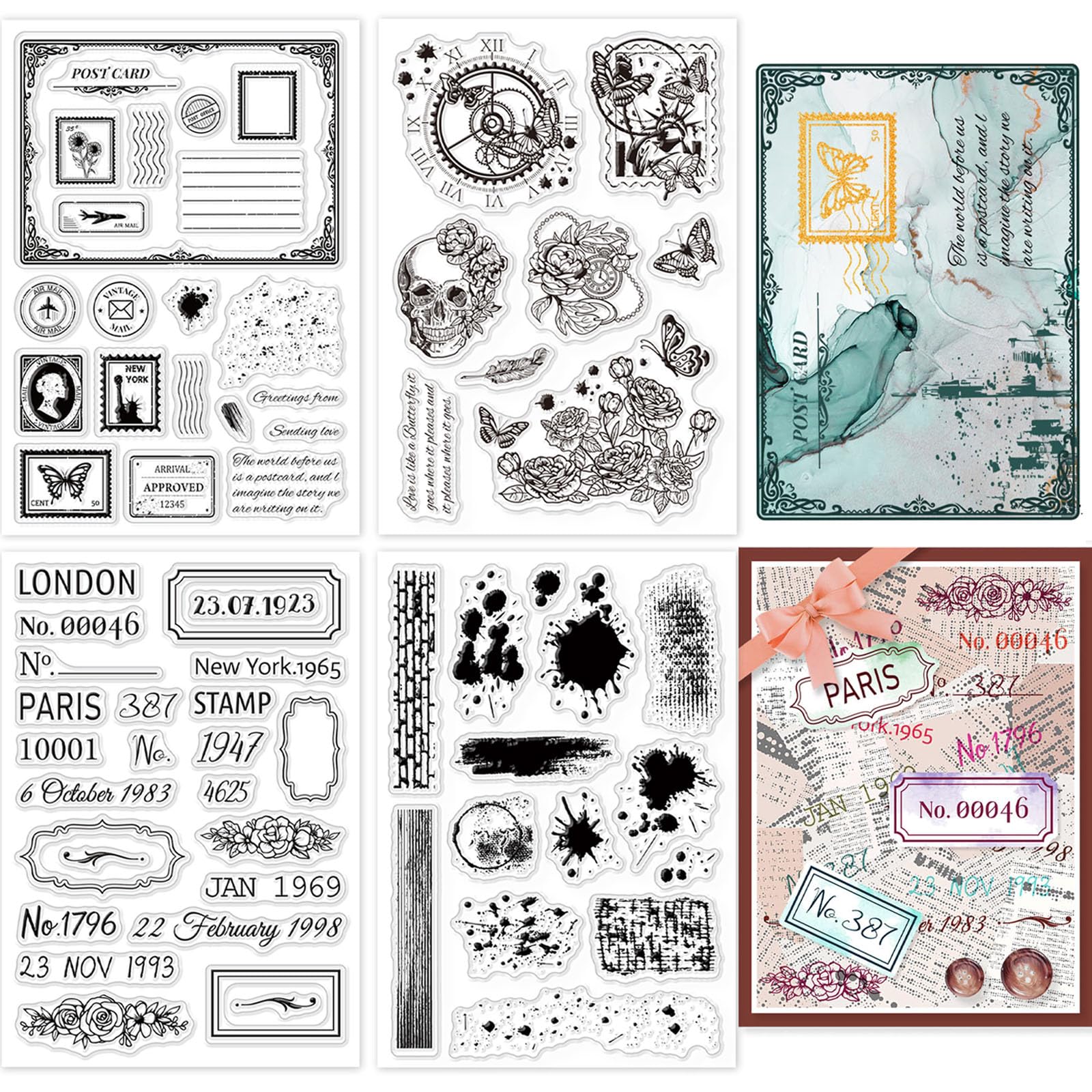 GLOBLELAND ATC Karten Clear Stamps Und Vintage Label Spitzenrahmen Schneidformen Set Für DIY Scrapbooking Kartenherstellung Dekorative Fotobuch Notizbuch
