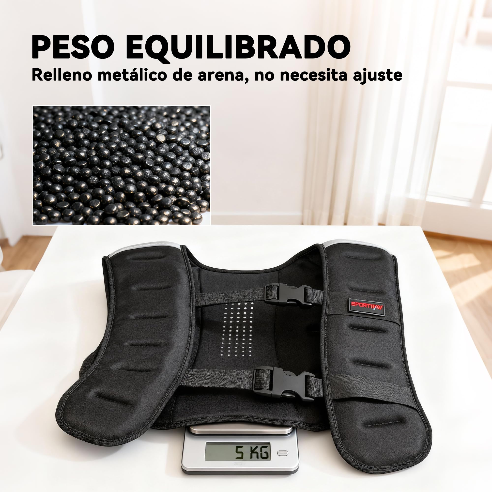 SPORTNOW Chaleco Lastrado 5kg Transpirable 2 Correas Ajustables Negro | Chaleco Peso Entrenamiento, Bandas Reflectantes, para Entrenamiento de Fuerza, Jogging
