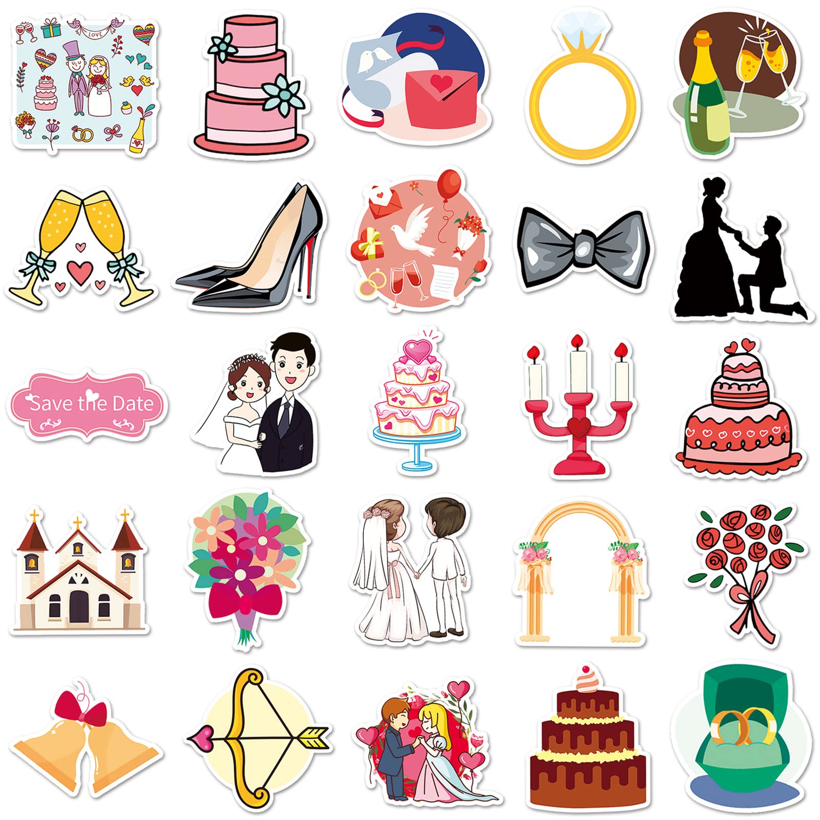 50 adesivi per matrimoni per scrapbooking, in vinile, impermeabili, con parole di matrimonio, per laptop, album di ritagli, biciclette, auto, tazze del telefono e altro (matrimonio)