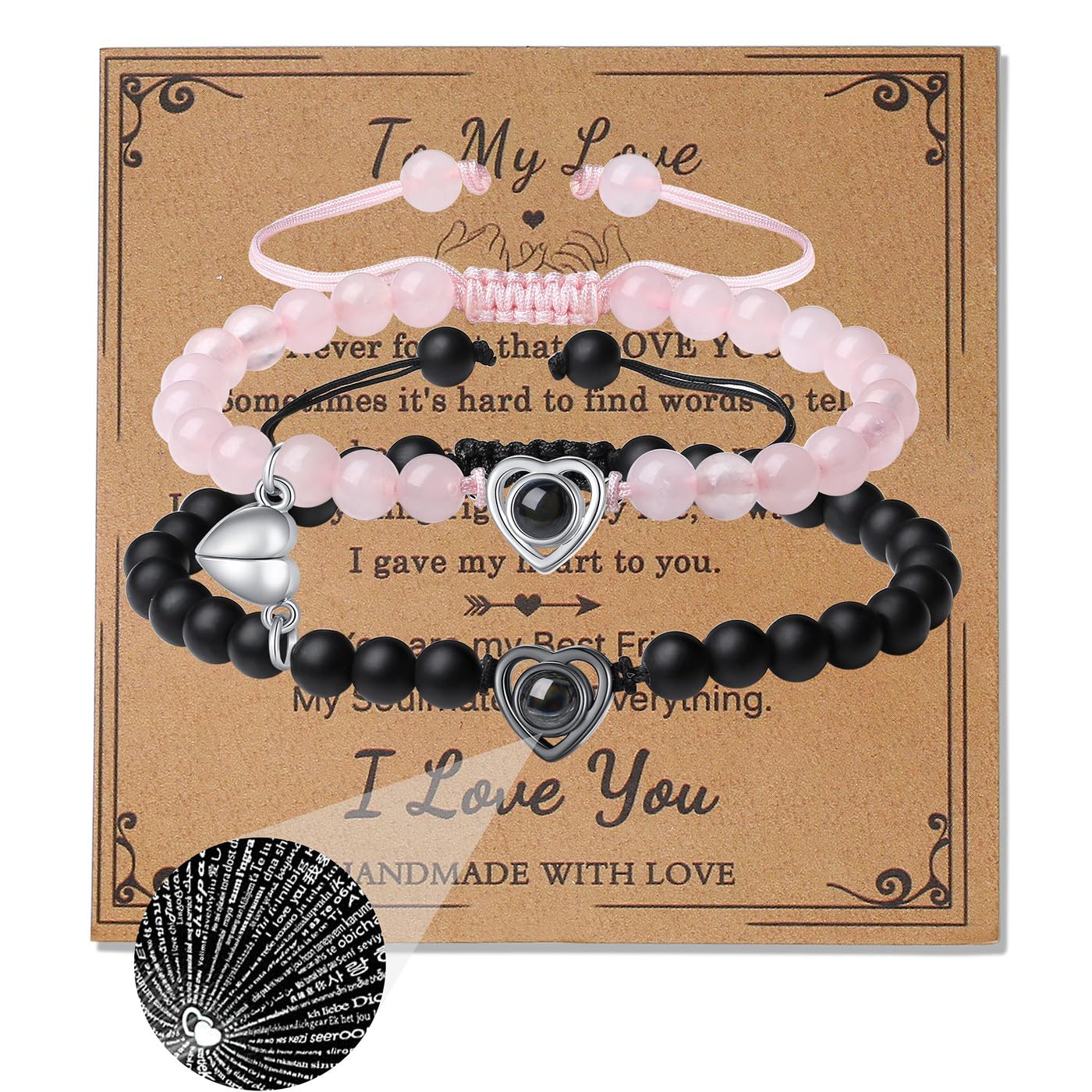 Couples Bracelets 100 Languages I Love You Bracelet Matching Bracelets His and Hers Gifts Long Distance Bracelet Jewellery Gifts