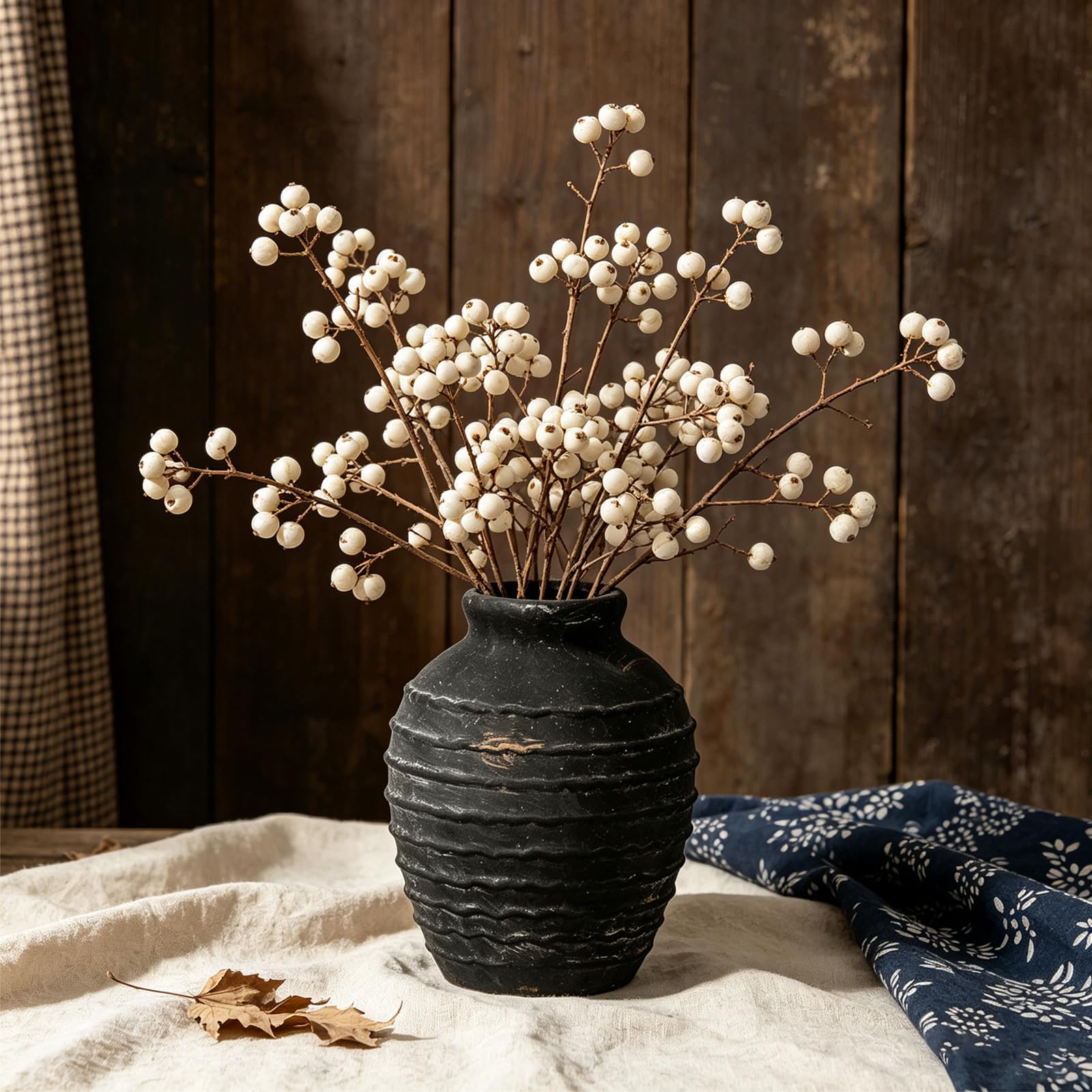Keramik Rustikale Bauernhaus Blumenvase, Antike Keramikvase,Boho-Dekor Vase | 17.3cm Vase mit Gewinde, für Wohnzimmer, Tisch, Regal, Kamin-Dekoration, Bauernhaus,Schwarz-Gold