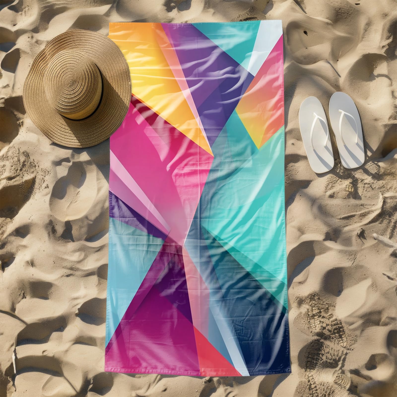 Genérico Toalla Playa Grande 100X200 Patrón Verde Rosa