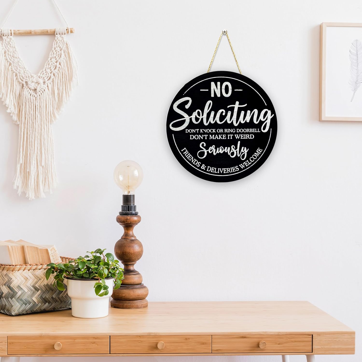 No Soliciting Door Sign 10 Inch Round Funny Front Door Hanging Sign