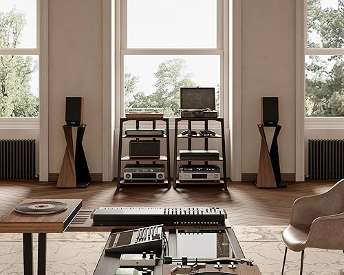 Miniatura 2 de FITUEYES Diseño de 4 niveles, estante de esquina para reproductor de discos, gabinete de madera para equipo de audio, torre de estantes con altura