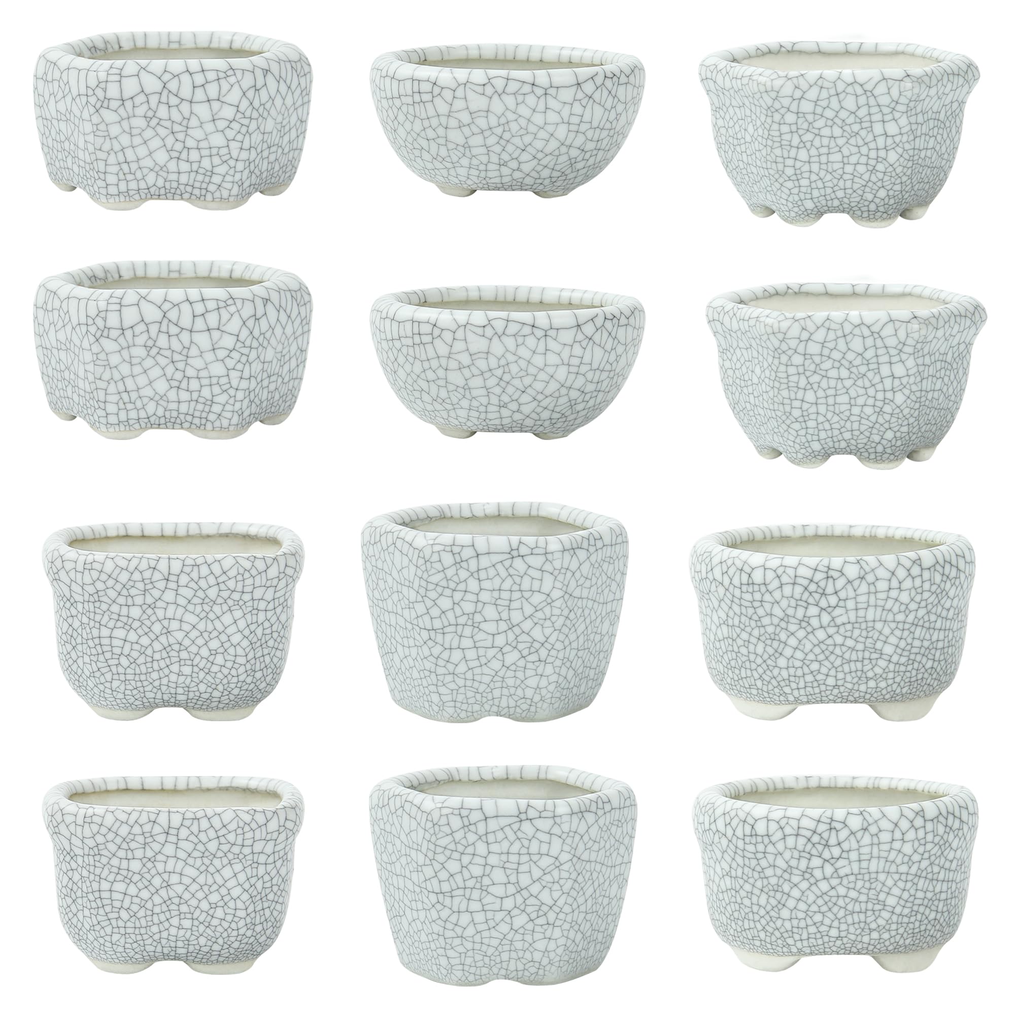 Bonsai Planter 1.8 inch (4.5cm) Mini Succulent Glazed Pots Set of 12 Gray White