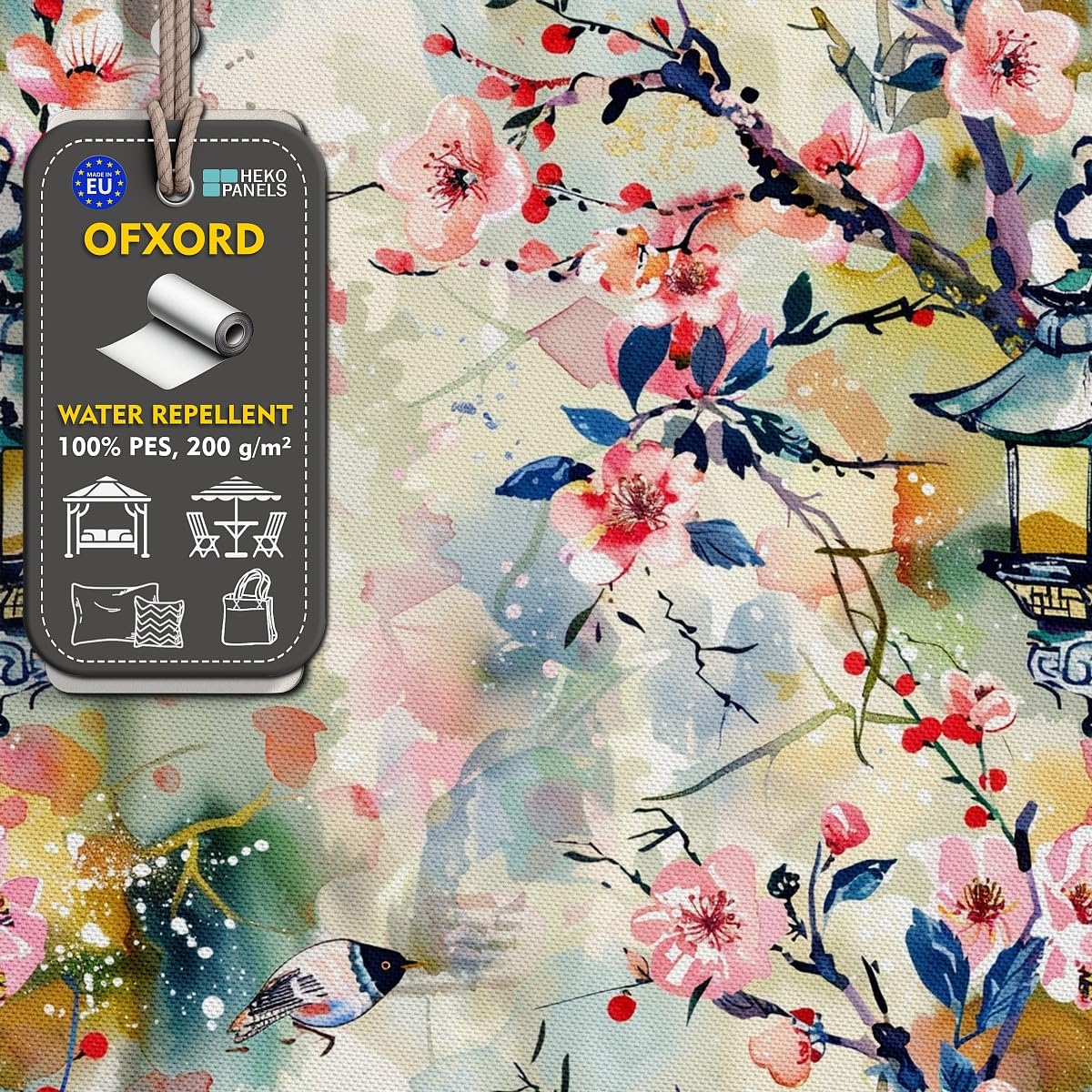 HEKO PANELS Tela Oxford impermeable primavera flores japonesas 5 metros 155