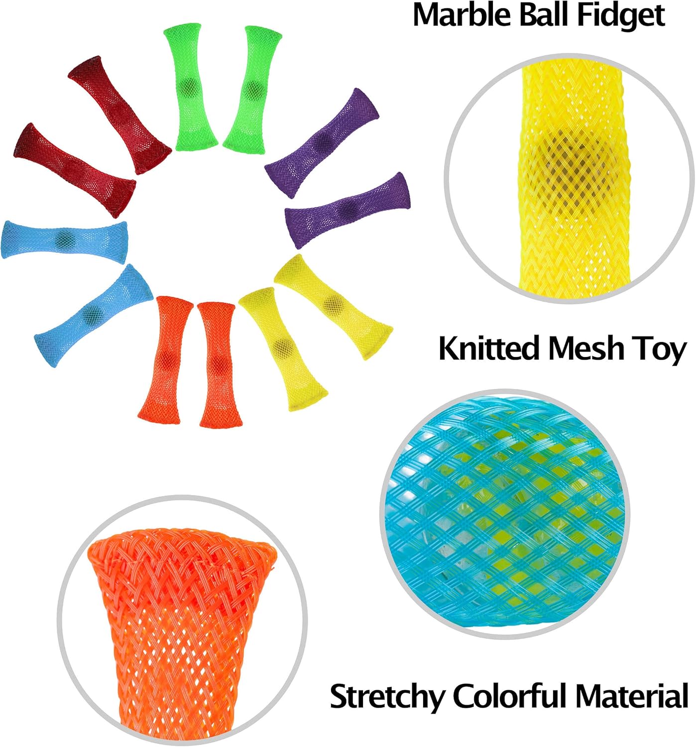 Super Z Outlet Stretchy Mesh Squeeze Marble Ball Fidget Sensory Toys Set (4" Inch) Calming Relaxing Children Birthday Party Favors and Prizes (12 Pack, Assorted Colors)