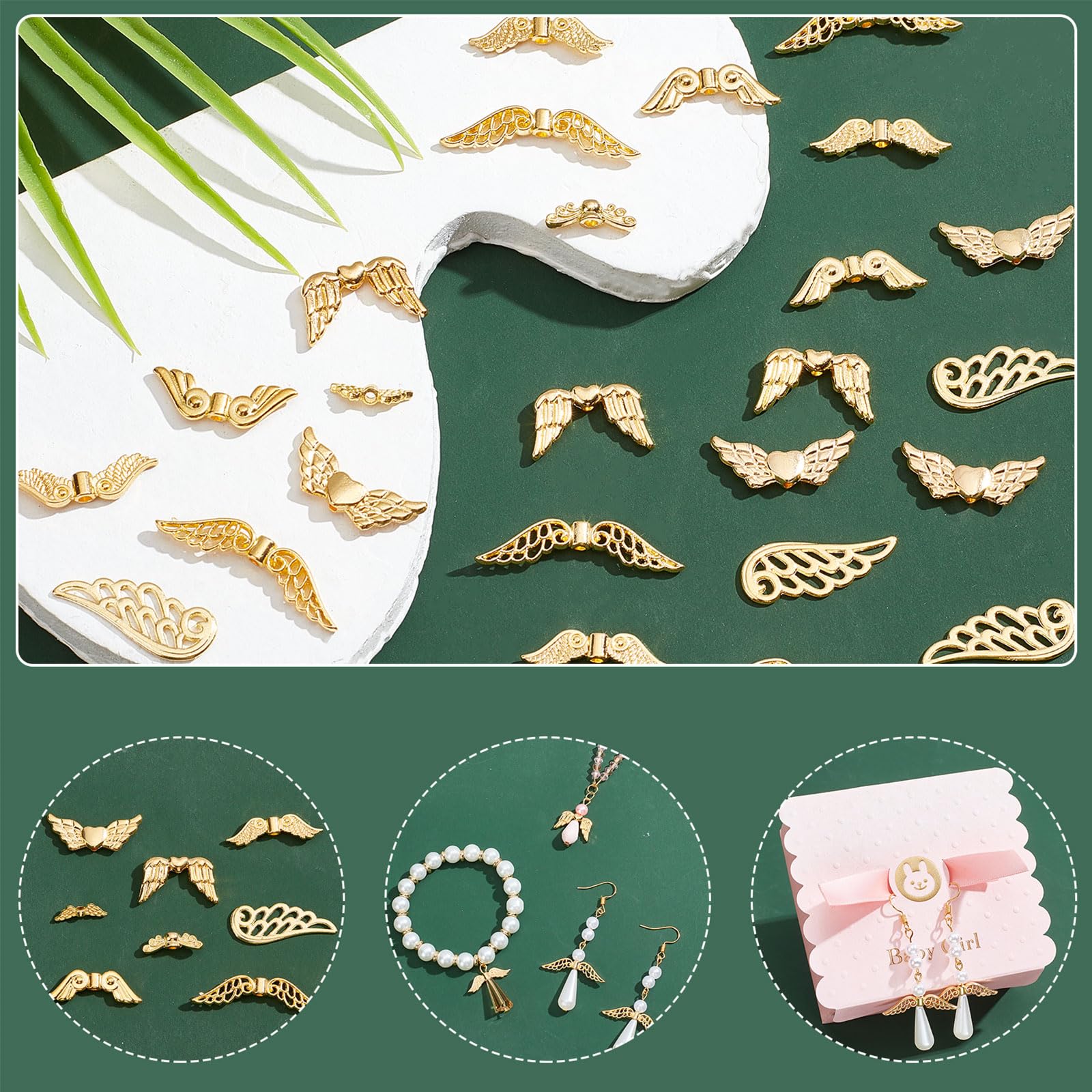 PH PandaHall Lot de 160 breloques en forme d'aile d'ange de 8 styles, perles d'espacement en alliage de style tibétain pour boucles d'oreilles, bracelets, pendentifs, colliers, bijoux, loisirs