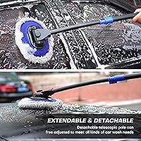 Vista 4 de Cepillo de lavado de autos con mango largo Diseño de poste curvado de 15 grados Cabezal de cepillo de microfibra Longitud ajustable Amplias
