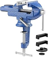 VEVOR 3 Inch Portable Bench Vise - 360° Swivel Base, Cast Iron, Quick Release Jaws for Woodworking & Metalworking
