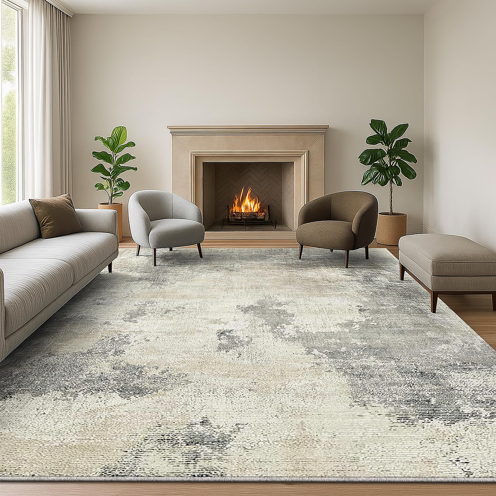 SOANNY Living Room Rug 160x230 cm Large Non-Slip Washable Low Pile Modern Abstract Area Carpet for Bedroom, Hallway, Kitchen, Laundry, Entryway, Utility, Beside Sofa, Office, Beige Grey — image 1