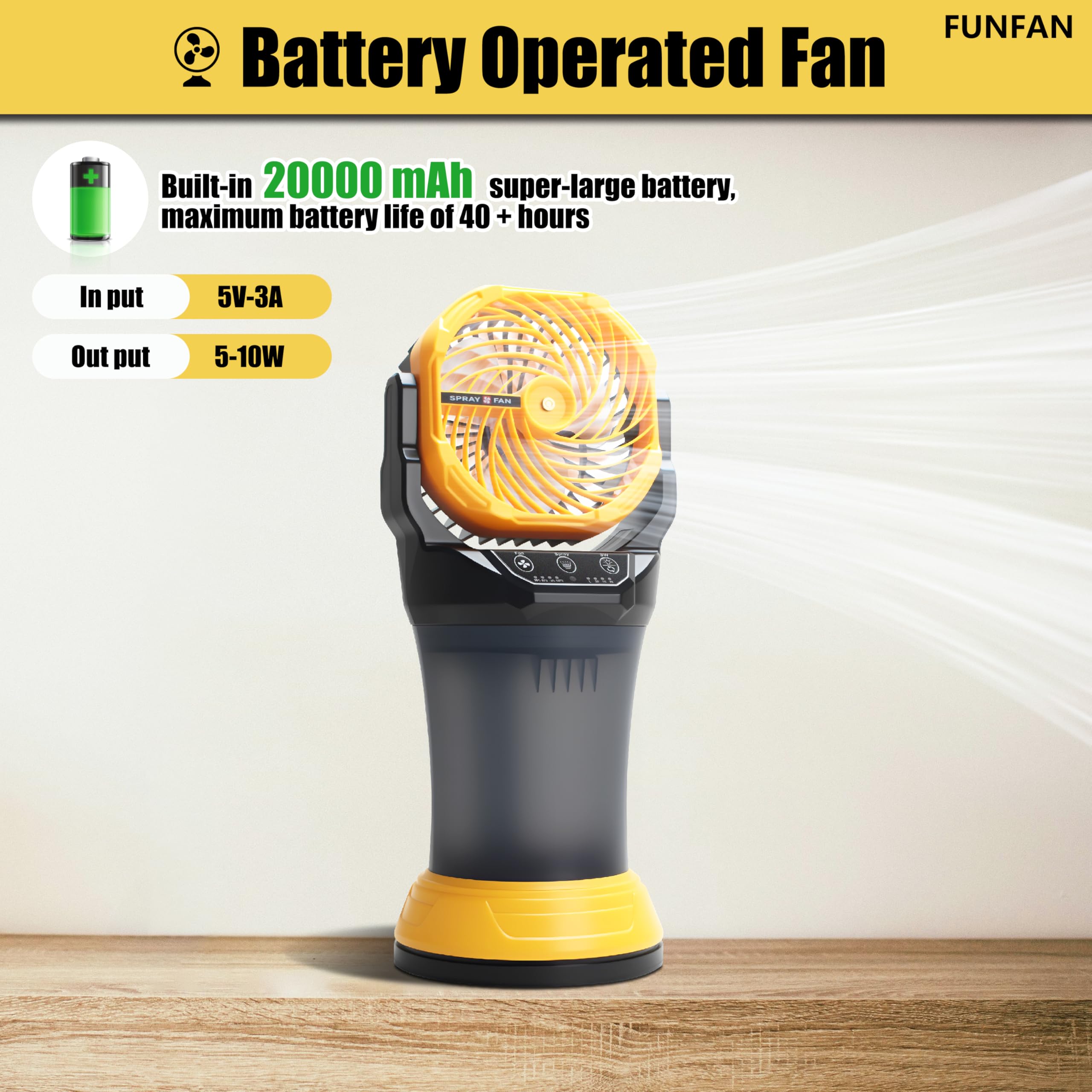 Ventilateur brumisateur portable 30 000 mAh rechargeable avec télécommande, 4 vitesses de vent, refroidissement par eau au sol