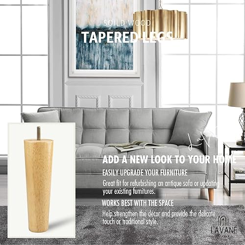 Miniatura 2 de La Vane - Juego de 4 patas de madera maciza cónicas M8 para muebles, de repuesto, para muebles, con perno preperforado de 516 pulgadas, placa de
