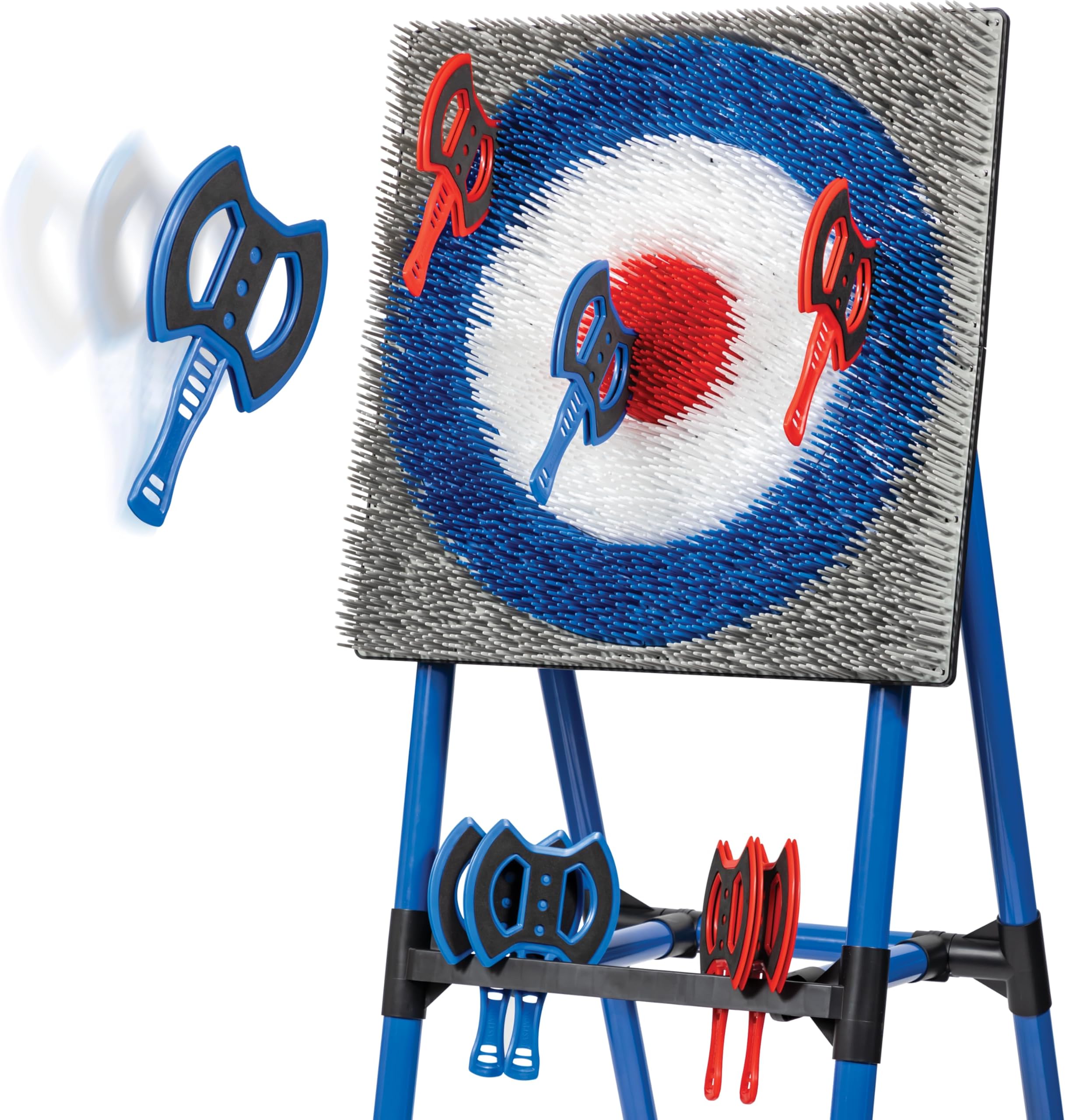 EastPoint Axe Throwing Game Set - 8 Foam & Plastic Throwing Axes - Heavy Duty Steel Frame - Over 5 Ft Tall - Folds Flat for Portable Outdoor Games - Unique Bristle Target for Yard Games