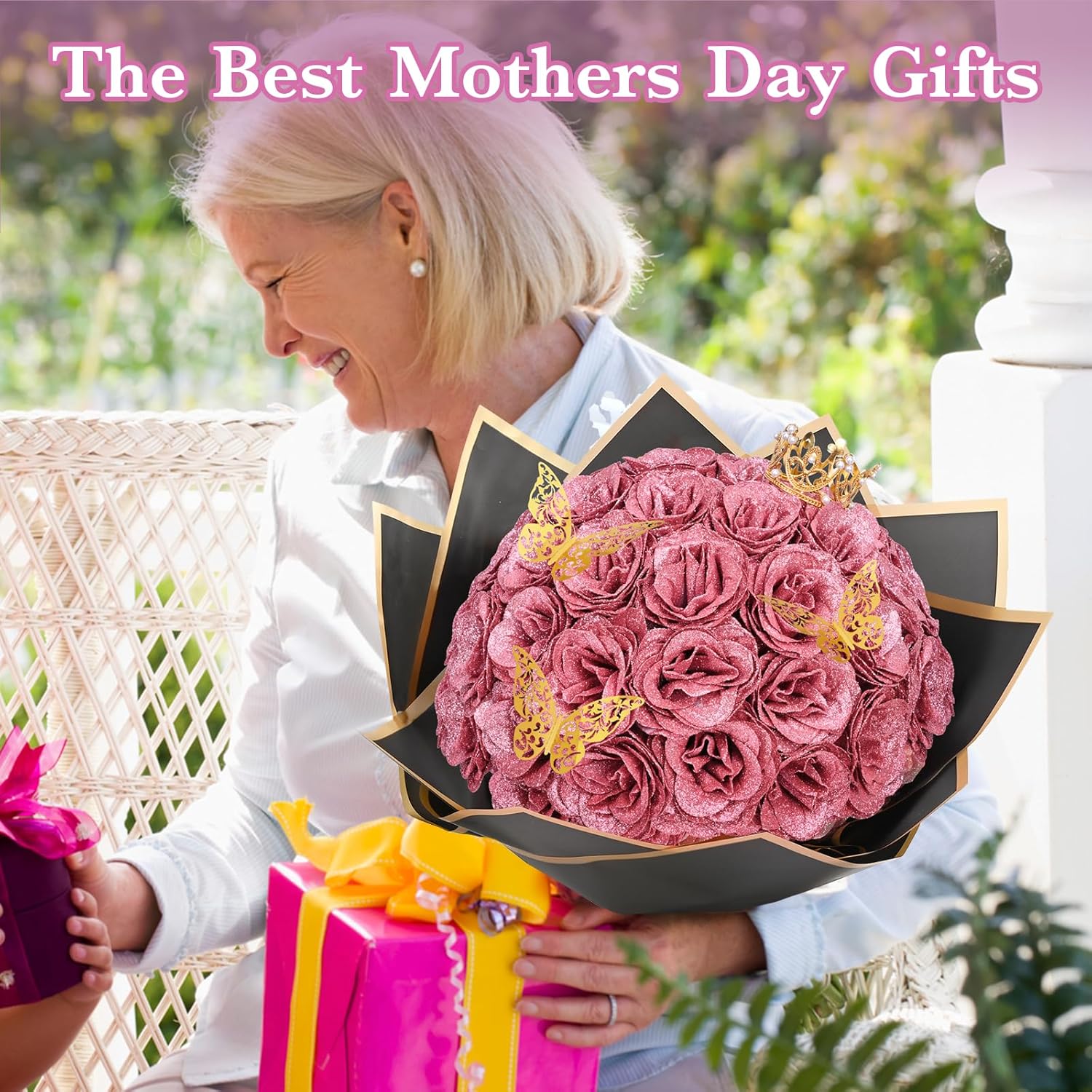 Waipfaru Rose Gold Glitter Roses Bouquet, DIY Flowers Bouquet, Birthday Gifts for Women Mom Grandma Wife Girlfriend, 24 Pcs Fake Rose for Valentines, Mothers Day, Anniversary, Graduation Gifts - Image 4