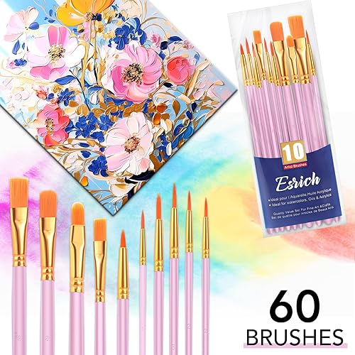 Miniatura 78 de ESRICH Juego de 6 pinceles de pintura para el cabello, 6 unidades, de nailon, para pintura acrílica, óleo, acuarela, arte de uñas faciales, pinceles