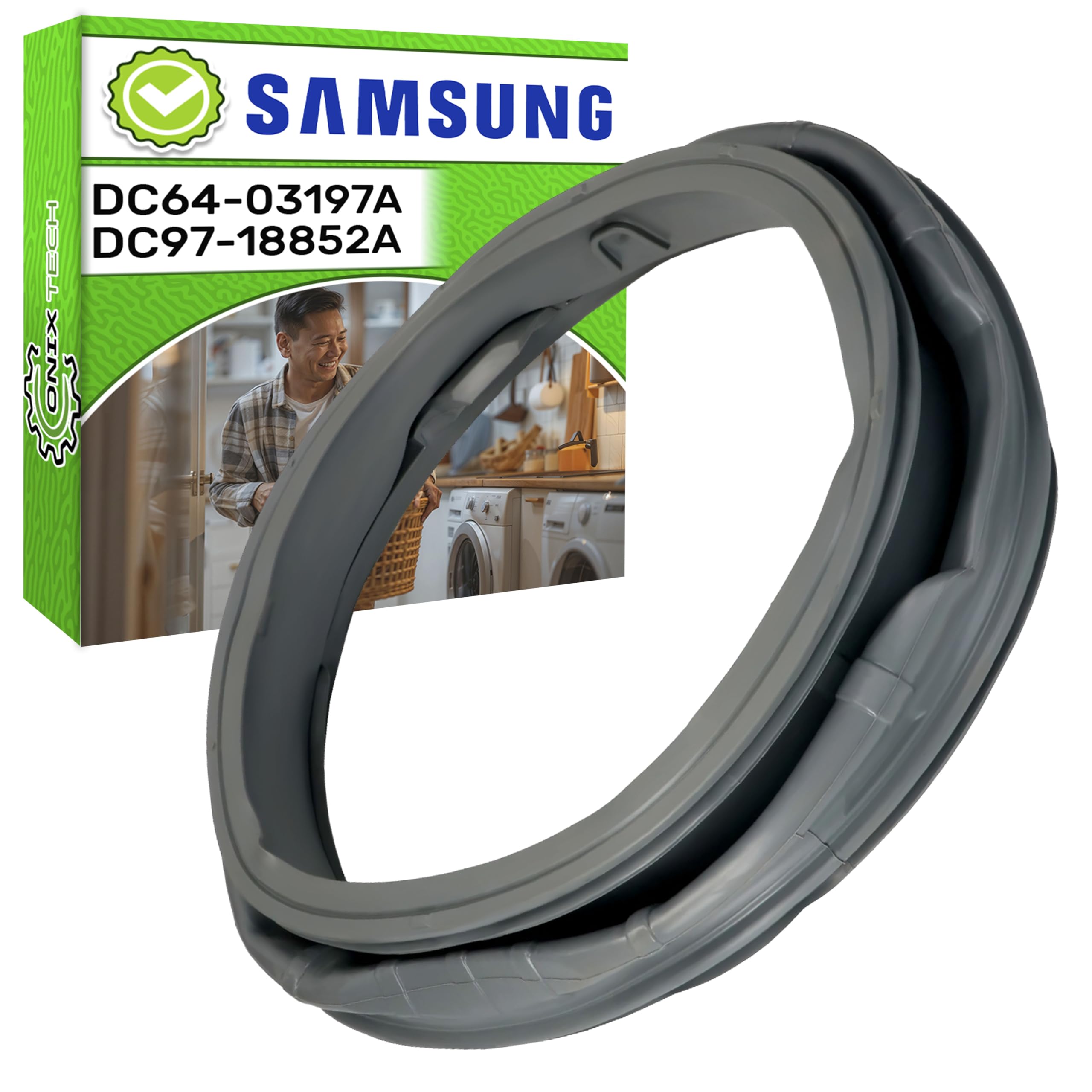 Rubber Seal for Door Hatch Washing Machine with Original Code DC64-03197A DC97-18852A for Samsung - 5 Years Warranty - ONIX TECH