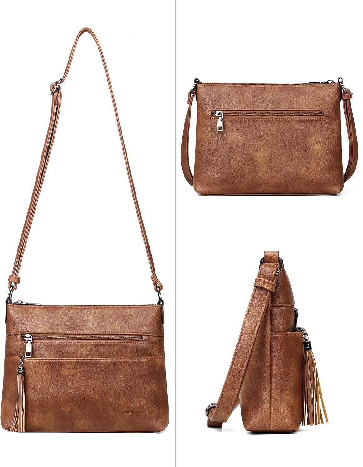 MASINTOR Crossbody Bags for Women, Lightweight Medium Crossbody Purse, Soft Leather Women's Shoulder Handbags with Tassel | Lightweight, Medium, Soft Leather, Women's, with Tassel, Lightweight - Image 6