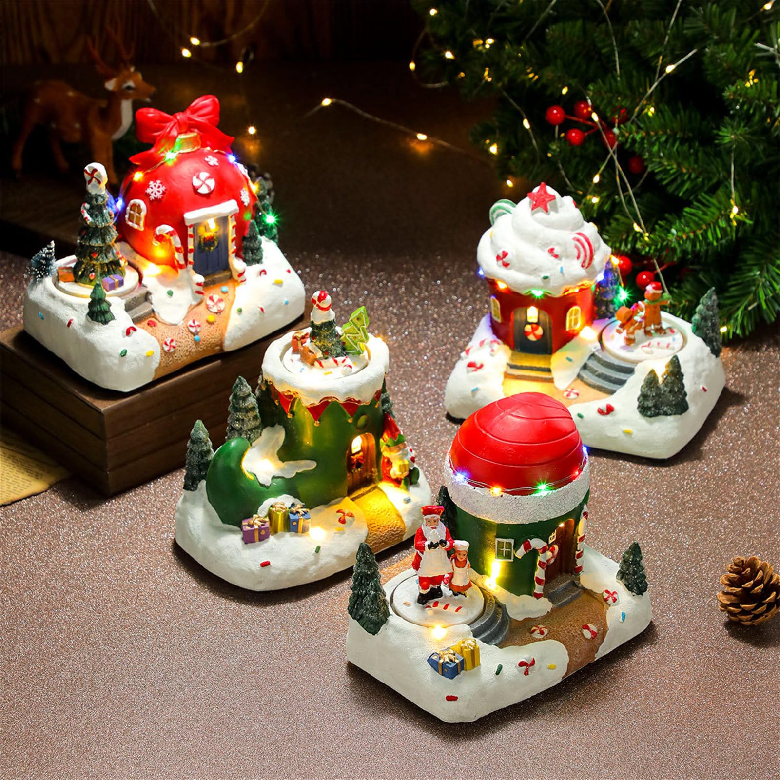 Figura decorativa giratoria de resina para decoración de escritorio con luz LED