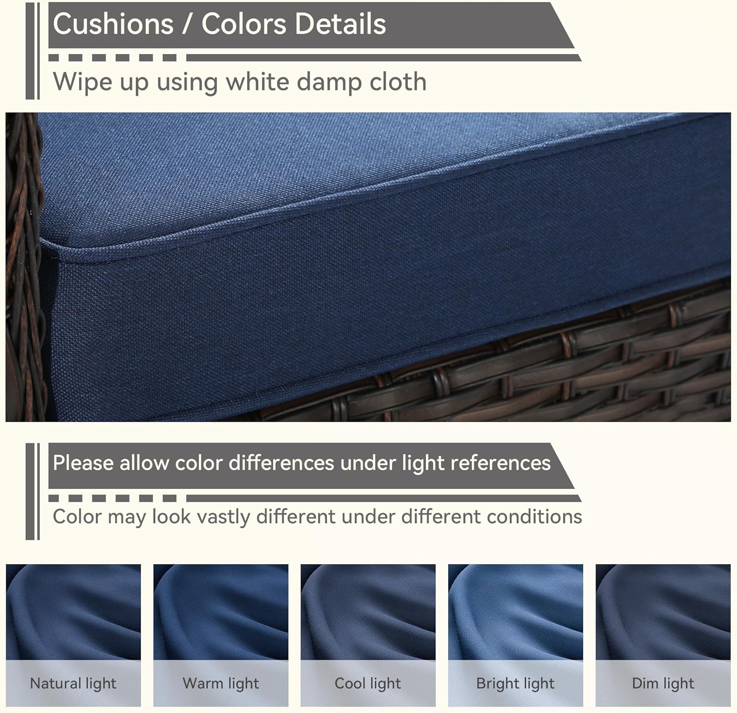 Patio 3-Seater Wicker Sofa, Outdoor Rattan Couch with Removable Cushions, High Back for Proch, Garden, Poolside, Balcony, Blue