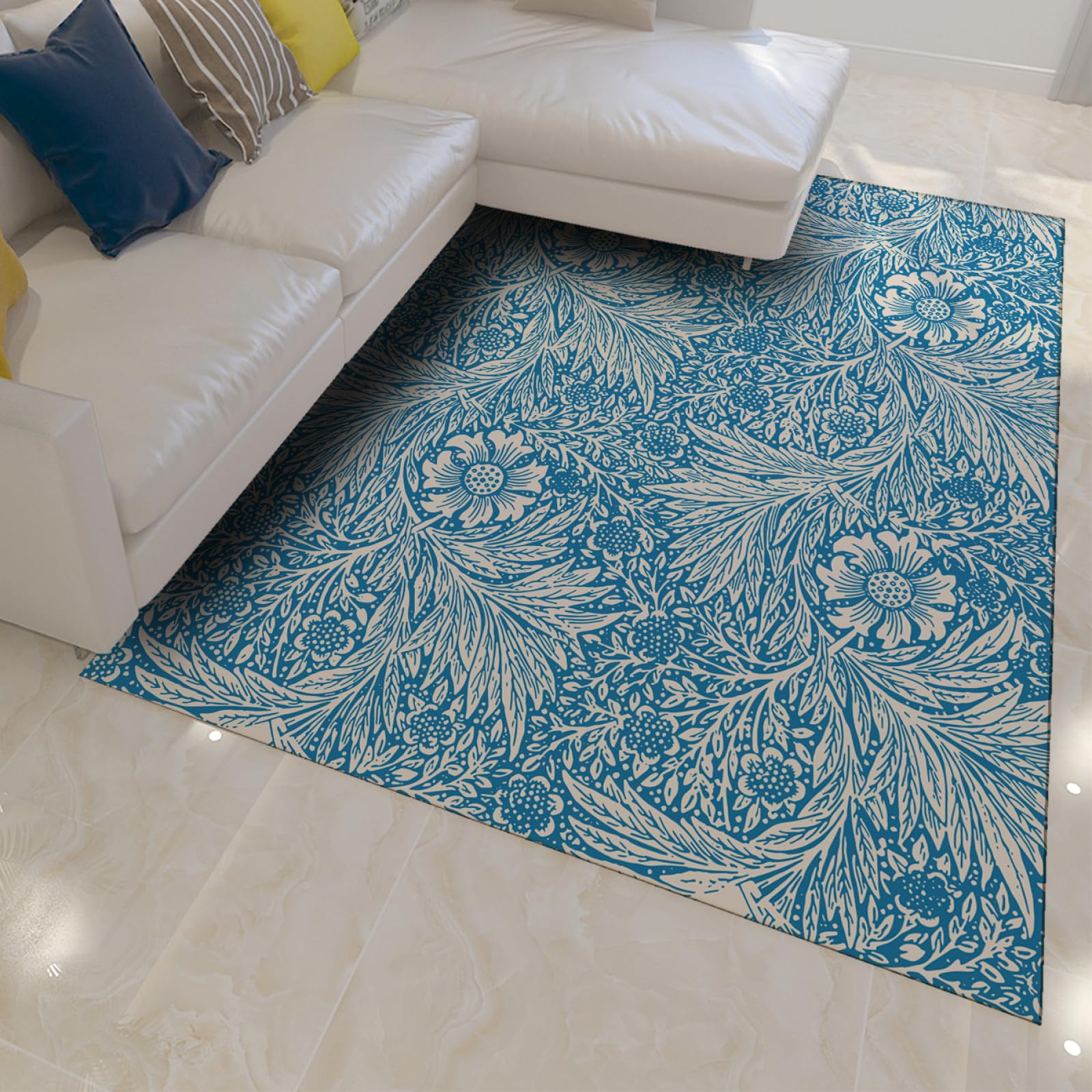 Indoor Große Teppiche Blumen Botanischer Druckbereich TeppichMorris Art Low Pile Biue Teppich für Kinderzimmer Esszimmer Küche Vintage Fußmatten 60 x 100 cm