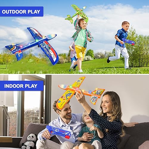 Miniatura 2 de Juguete de avión con lanzador  Paquete de 3 juguetes planeadores de espuma de luz LED para niños de 3 4 5 6 7 8 9 10 11 12 años  Juguetes voladores
