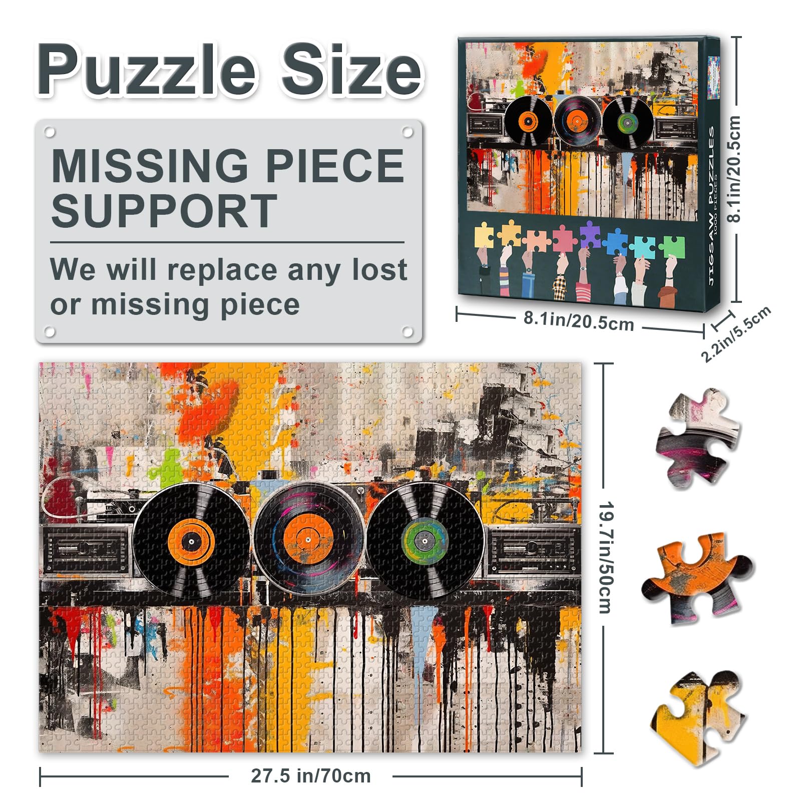 Pop Art Graffiti Puzzles for Adults 1000 Pieces, Vinyl Records Jigsaw Puzzles - Image 2