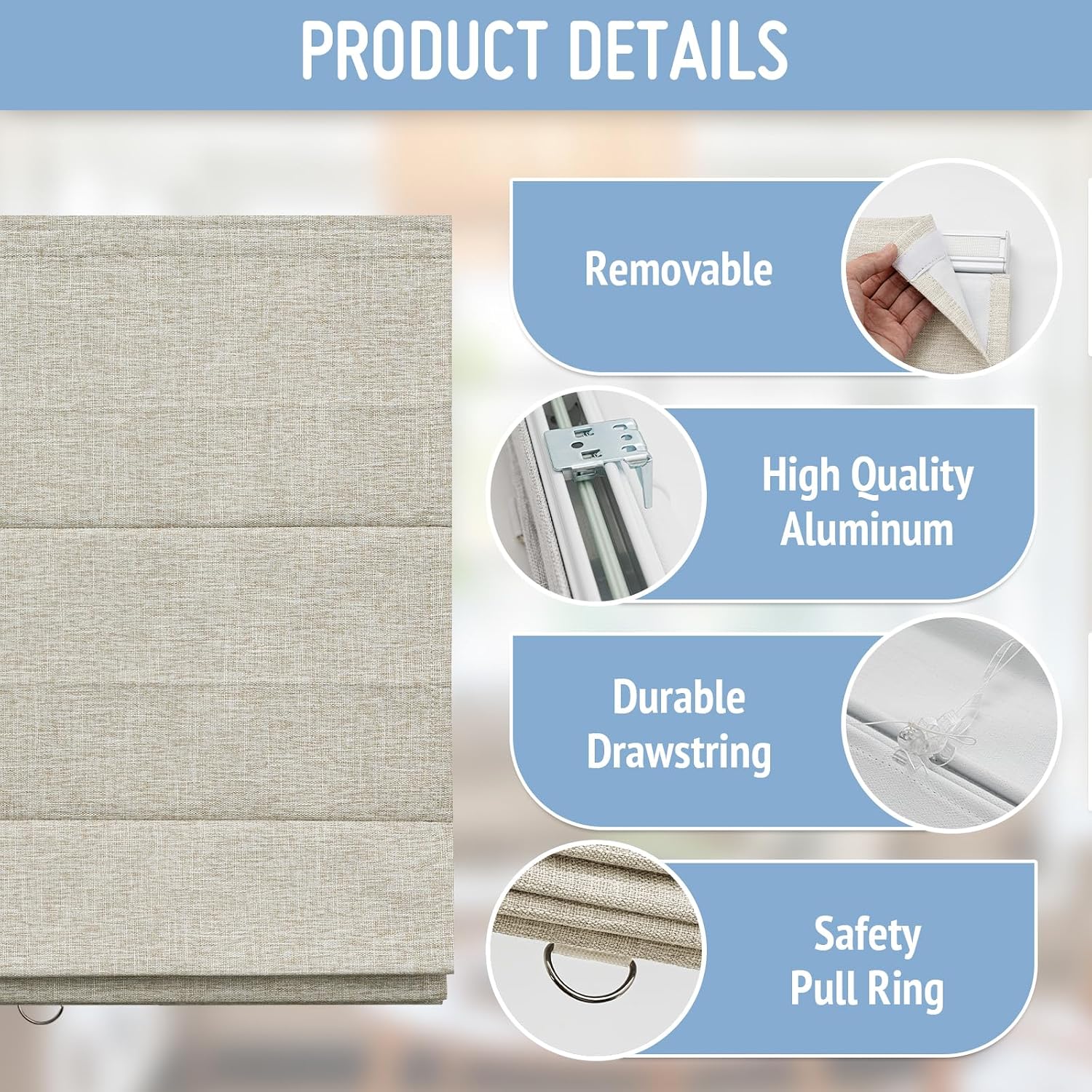 Keego Roman Blinds with Custom Roman Cordless Window Shades Waterproof and Blackout Window Shades for Bedroom and Living Room Light Khaki Blackout Custom Size