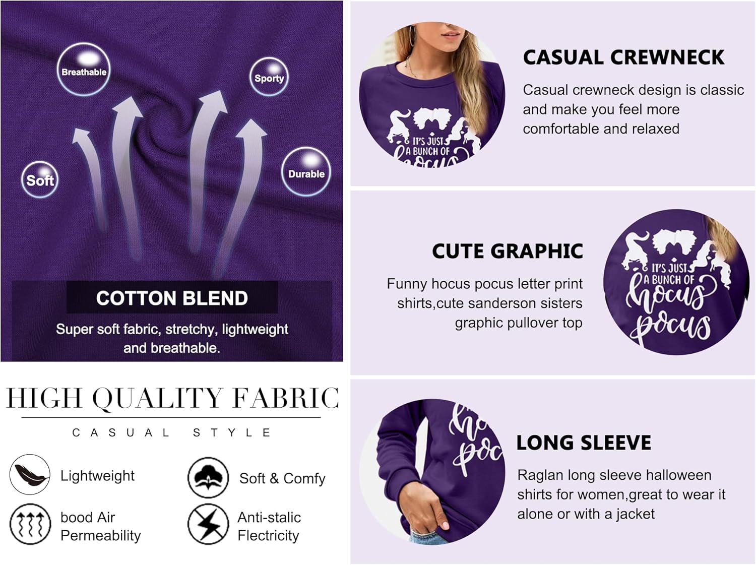 Hocus Pocus Sweatshirt For Women Halloween Sweatshirt Funny Sanderson Sisters Long Sleeve Pullovers Sweatshirts Tee Tops - Image 4