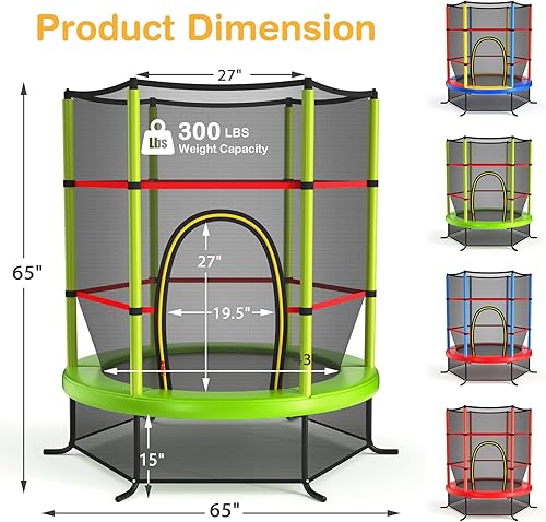 Miniatura 7 de GYMAX Trampolín de 55 pulgadas para niños, trampolín aprobado por ASTM con red de seguridad completa y cremallera lateral doble, mini trampolín de