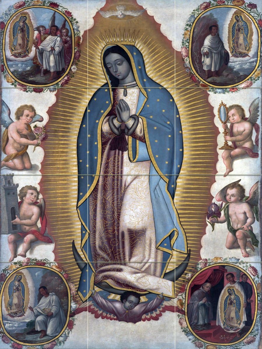 Virgin of Guadalupe Pattern 1700 Year Tile Mural Kitchen Bathroom Wall Backsplash Behind Stove Range Sink Splashback 3x4 4.25" Ceramic, Glossy