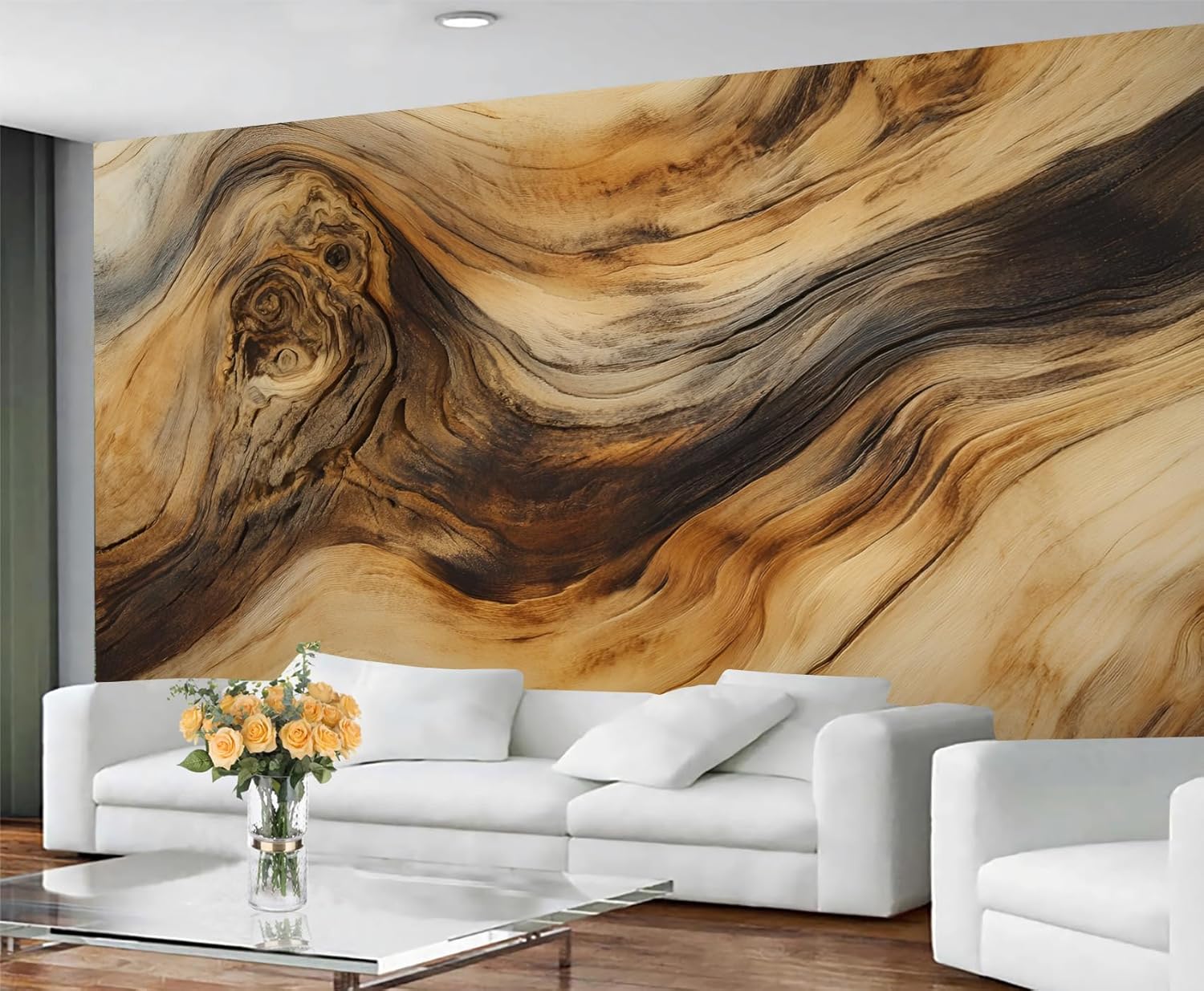Olive Wood Grain Wall Mural, Wood Grain Mural, Wooden Board Wallpaper, Farmhouse Wall Mural for Bedroom, Knot Home Decor, Natural Art Gifts for Women 78.7" x 59"
