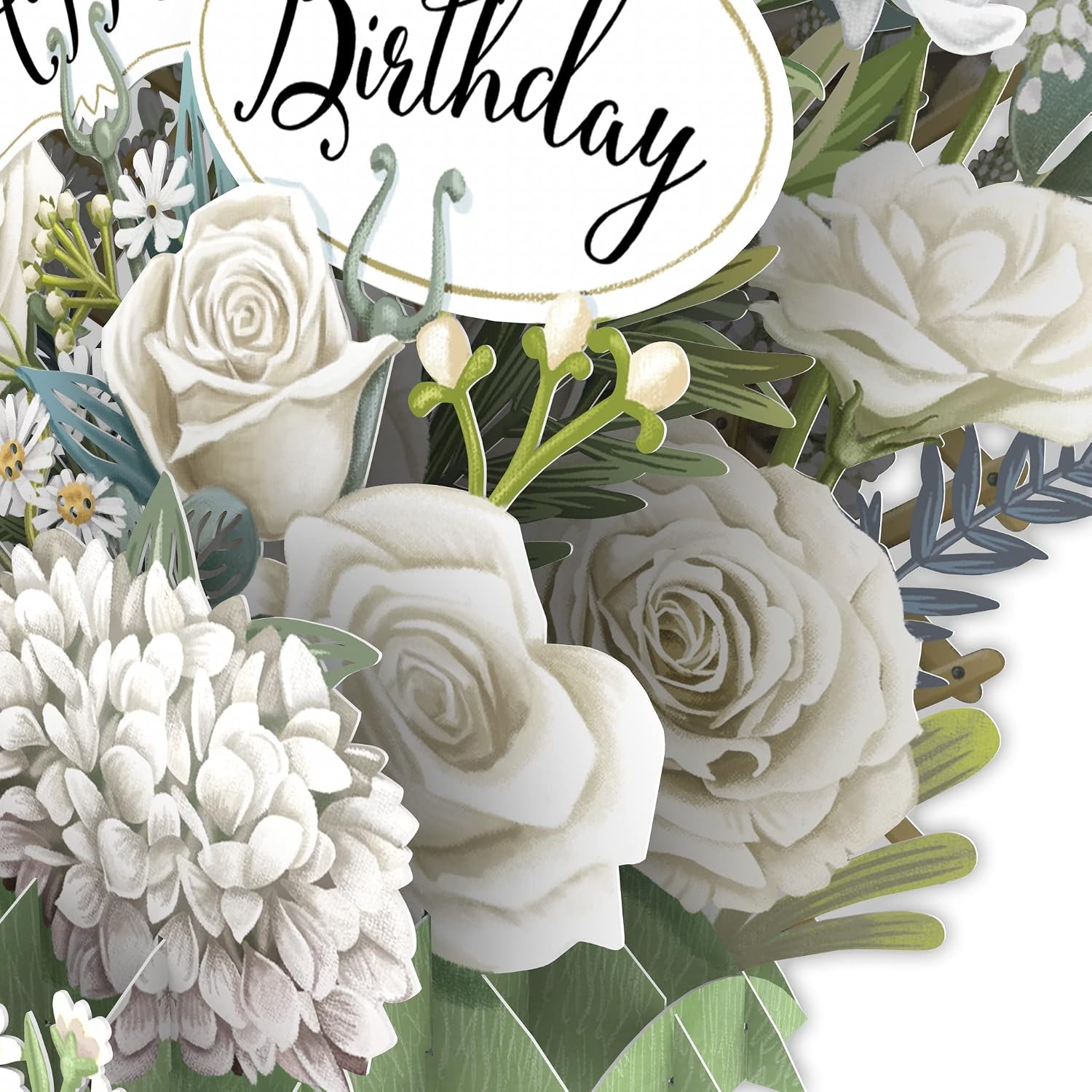 Paper D'Art - White Flowers Happy Birthday 3D Pop-up Card - TW051, 165mm x 165m - Image 4