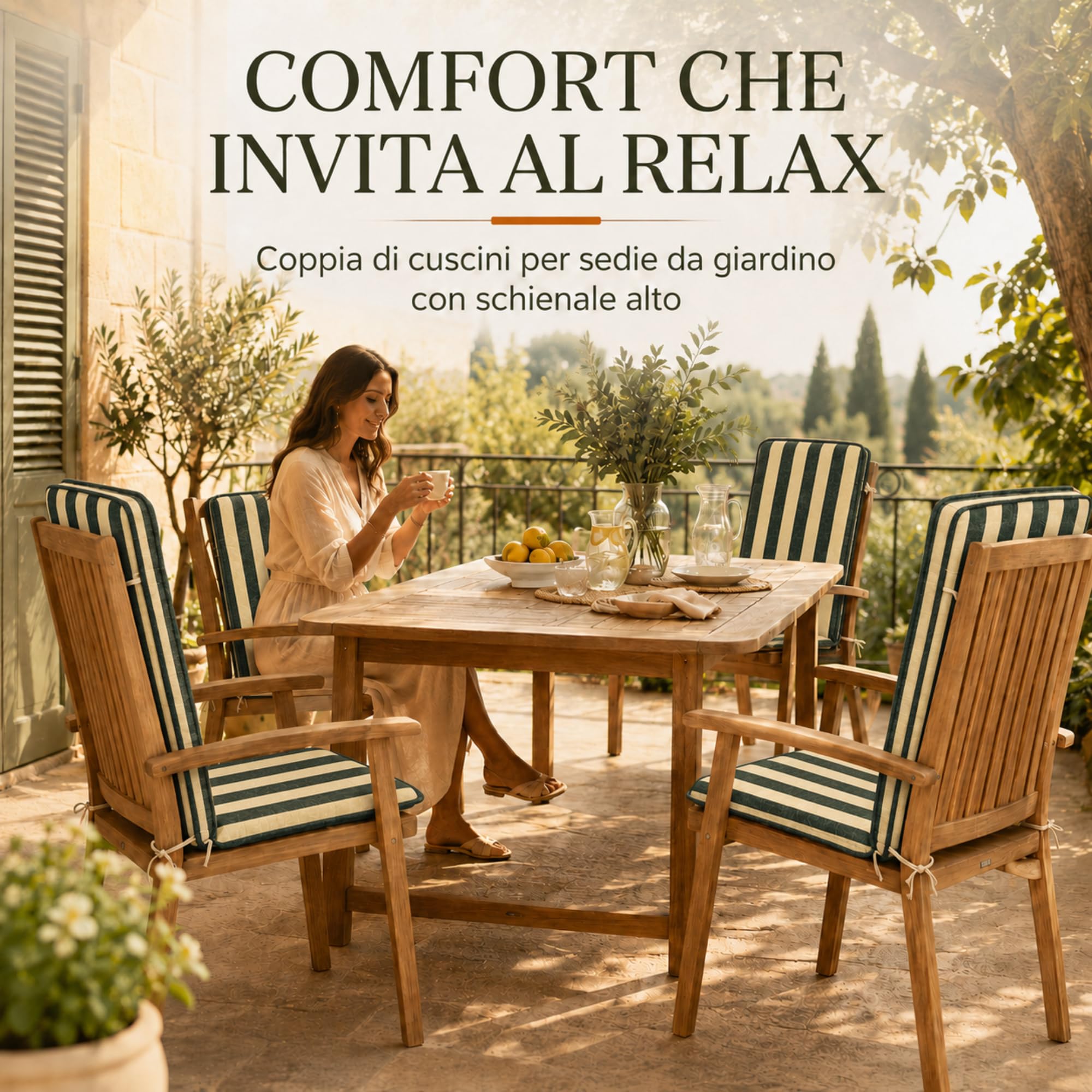 TECNOCUCI Coppia Cuscini per Sedie da Giardino con Schienale Alto