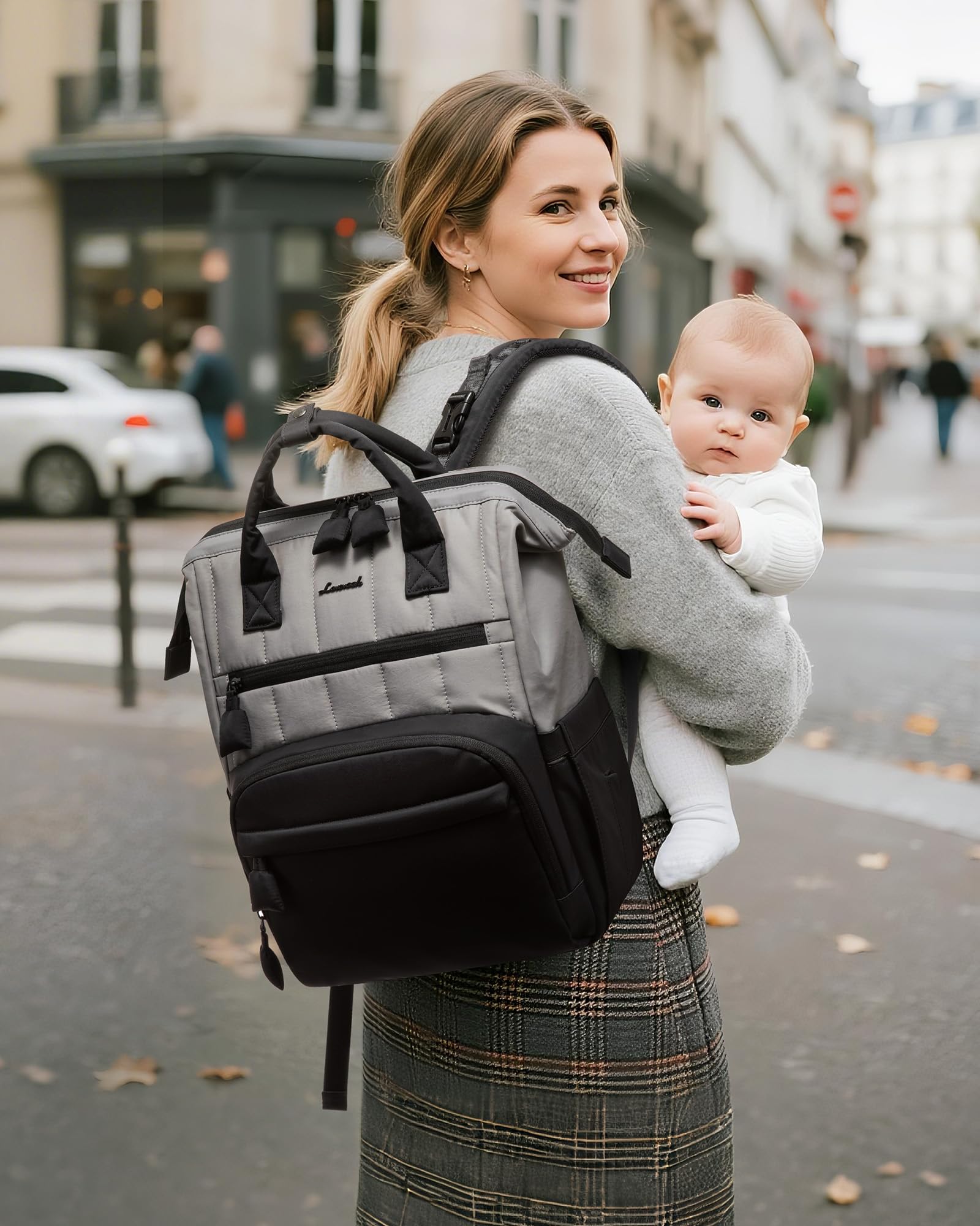 LOVEVOOK Wickeltaschen für Babys, Schwarz / Grau, M, Klassisch