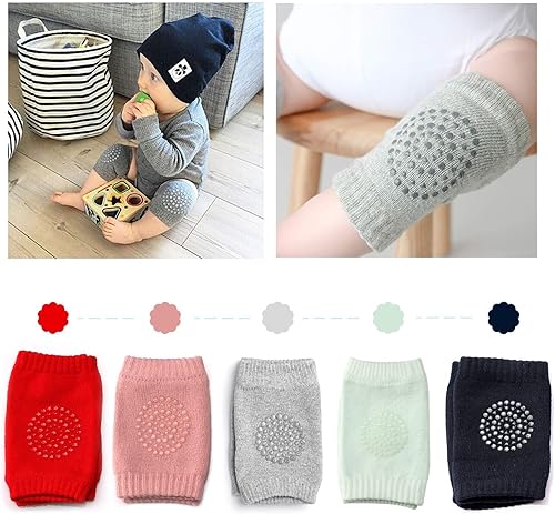 Miniatura 2 de Rodilleras de bebé para gatear, 5 pares de rodilleras unisex para bebés y niños pequeños, antideslizantes, protegen la rodilla del bebé para gatear