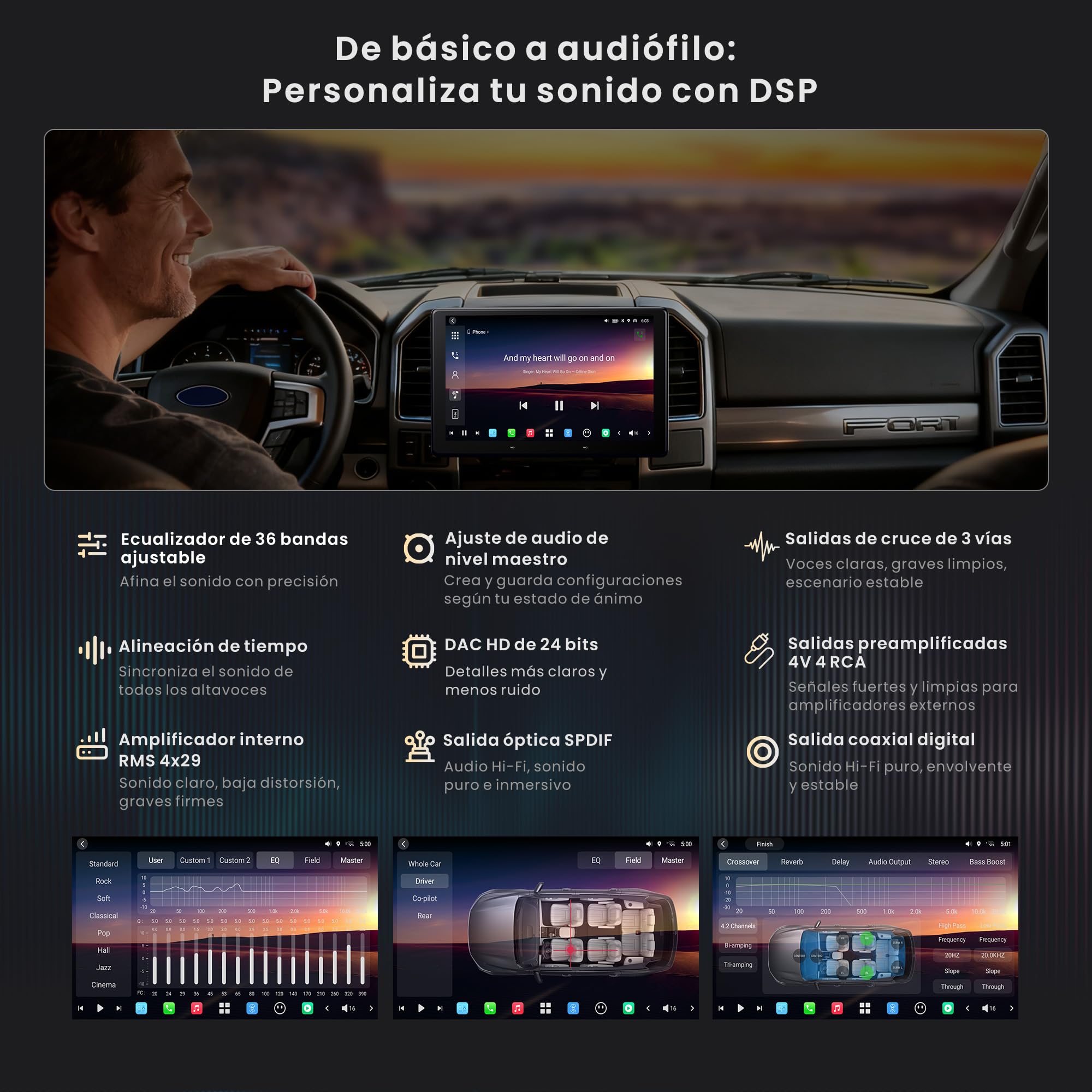 ATOTOZONE CA-AEC122DL Amplificatore Auto Compatto Con Cavo Di Alimentazione Da 6,5ft/2m, per X10DG211E, DAB+ Autoradio 2 Din Android, Agente AI, Avviso Golden Hour, Protezione Parcheggio, 8G+128G