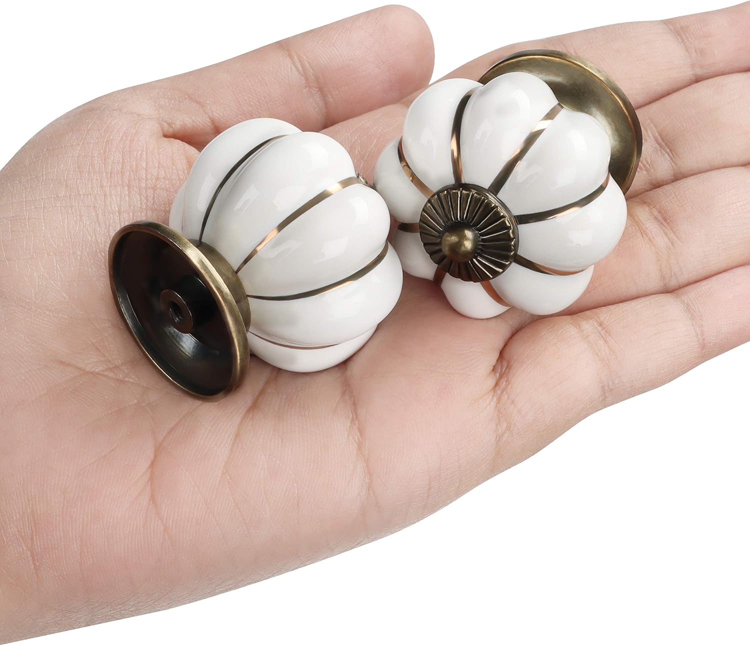 Cabinet Knobs (8 Pcs) - Cream Ceramic Vintage Pumpkin Drawer Pulls with Screws 3.7cm x 3.5cm (1.4" x 1.3") - Decorative Antique Cupboard Handles For Furniture, Kitchen, Dresser, Wardrobe, Door, Office