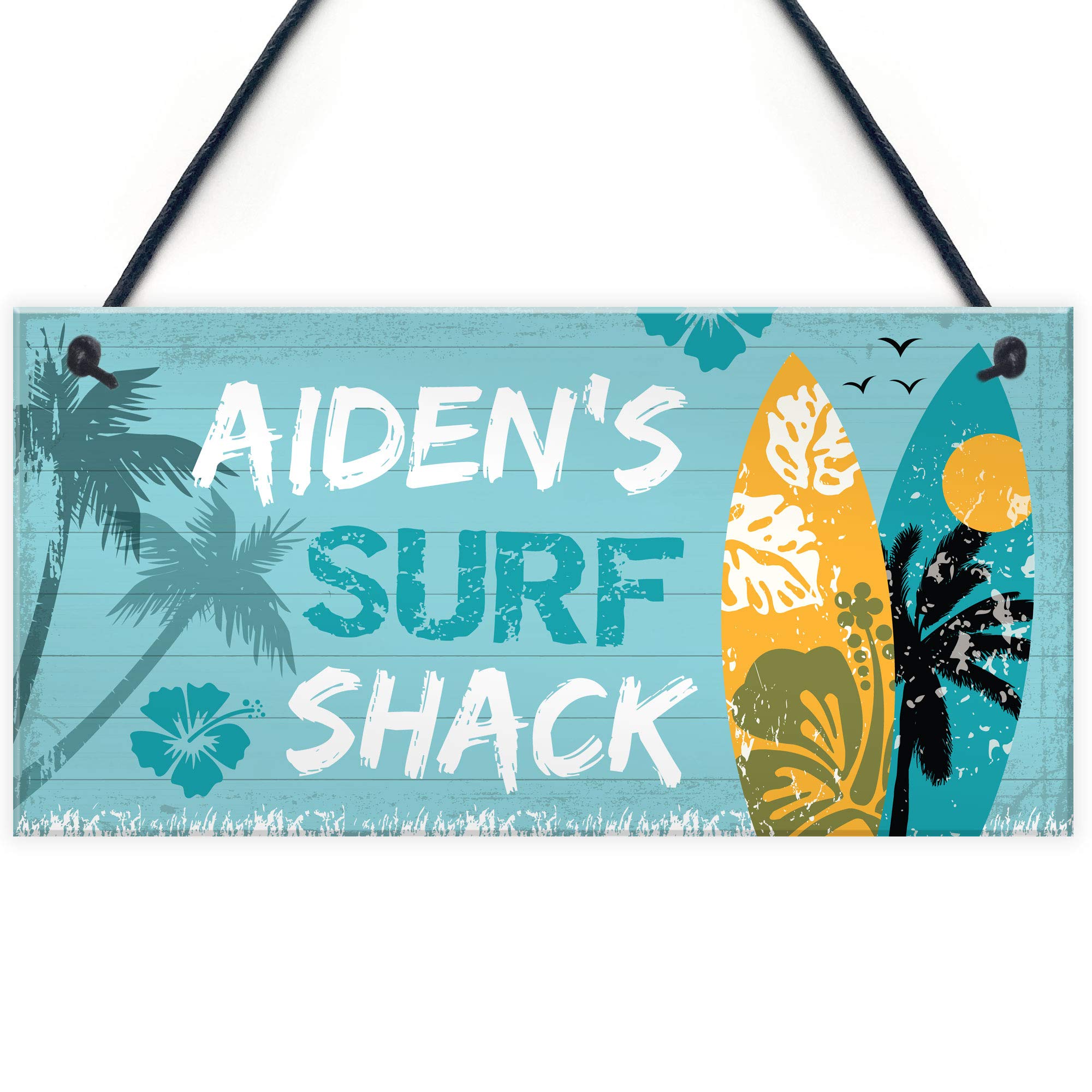 Red Ocean PERSONALISED Surf Shark Tiki Bar Sign Novelty Beach Bar Alcohol Plaque Man Cave Gifts