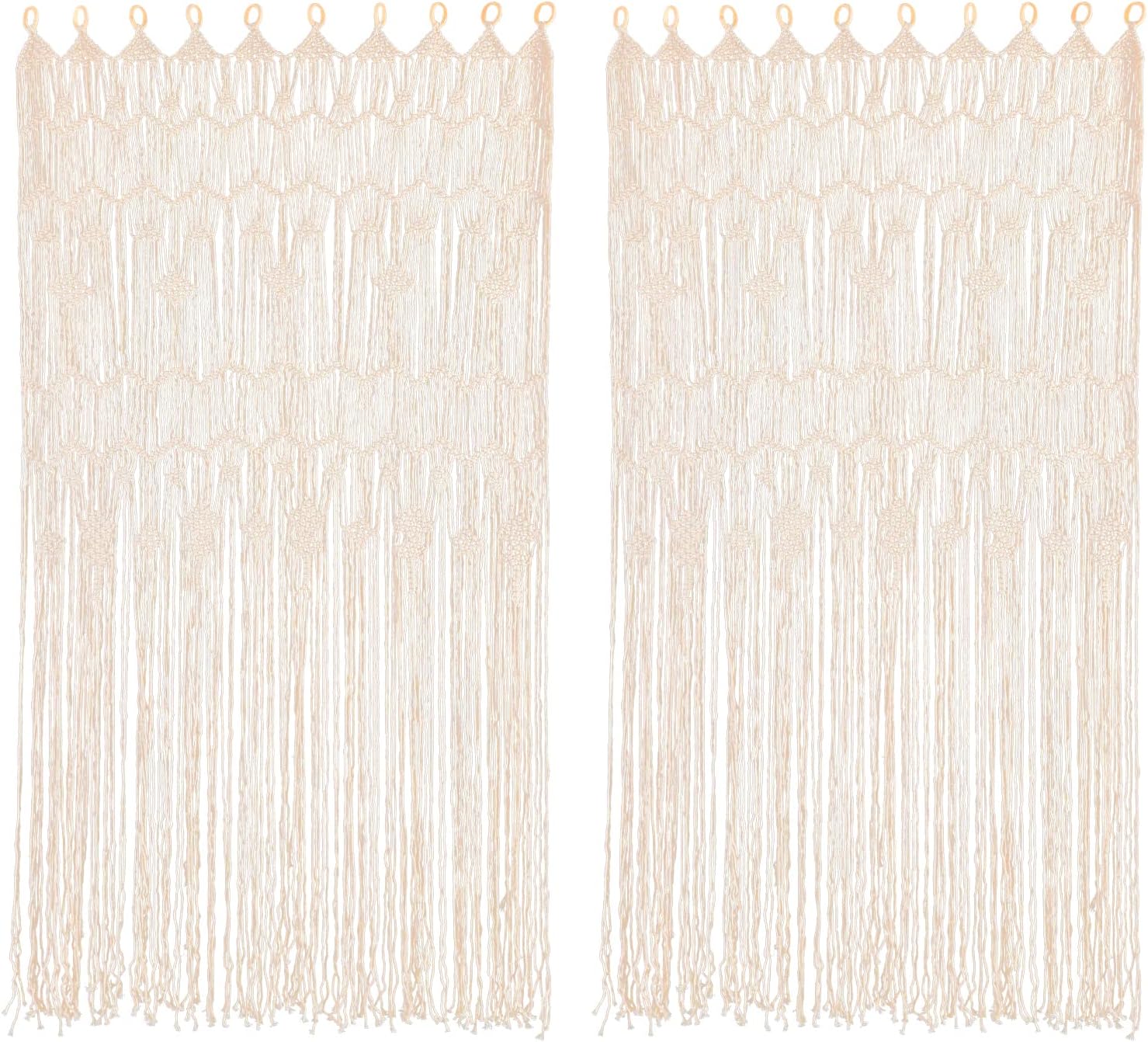 2 PCS Boho Curtains, Hand-Woven Macrame Door Curtain, 33.5x78.7inch Bohemian Curtains for Bedroom Large Macrame Wall Hanging