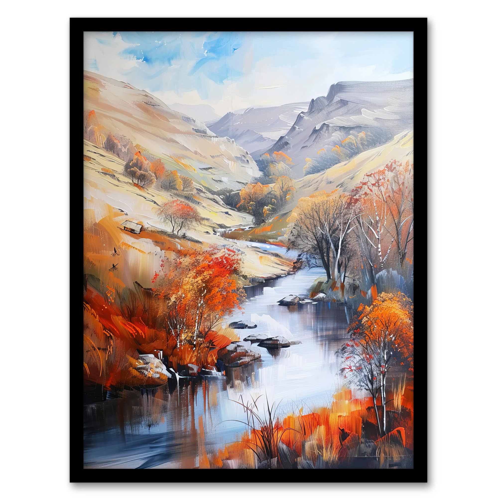 Artery8 Dovedale River Dove Autumn Landscape Oil Painting Living Room Artwork Framed Wall Art Print A4