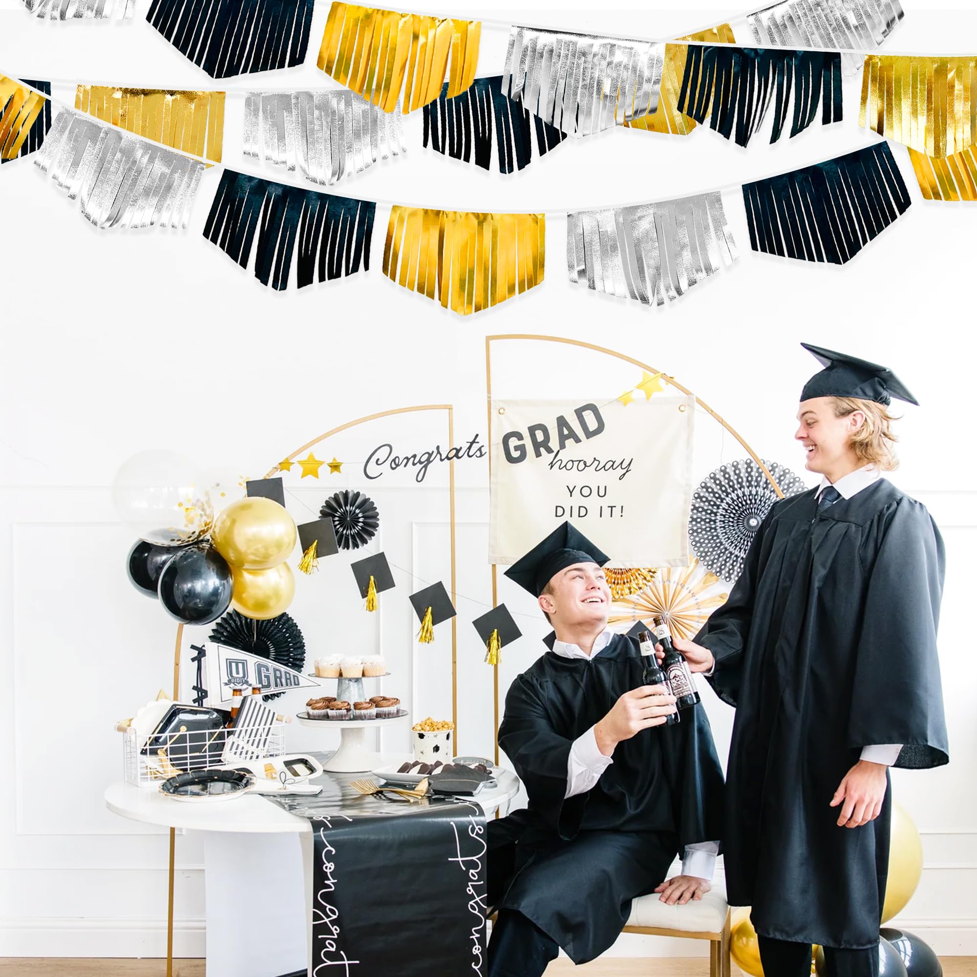 Wimpelkette mit Quaste, doppelseitig, metallischer Stoff, Wimpelkette, Flagge, Girlande für Abschlussfeier, Geburtstag, Jahrestag, Junggesellinnenabschied, Verlobung, Hochzeit, Brautparty,