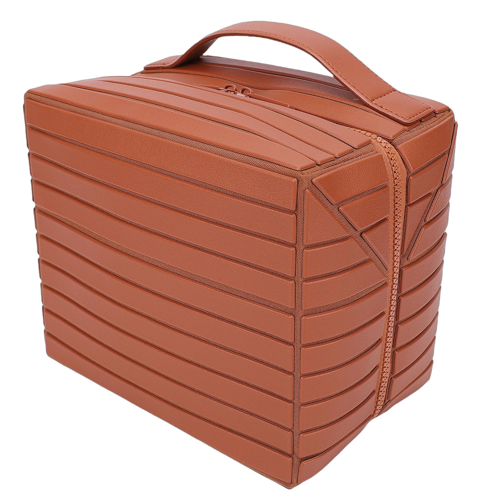 Bolsa de Maquillaje de Viaje, Bolsas de Cosméticos de Gran Capacidad para Mujeres, Bolsa de Aseo Plegable a Prueba de Agua, Diseño Abierto (Brown)