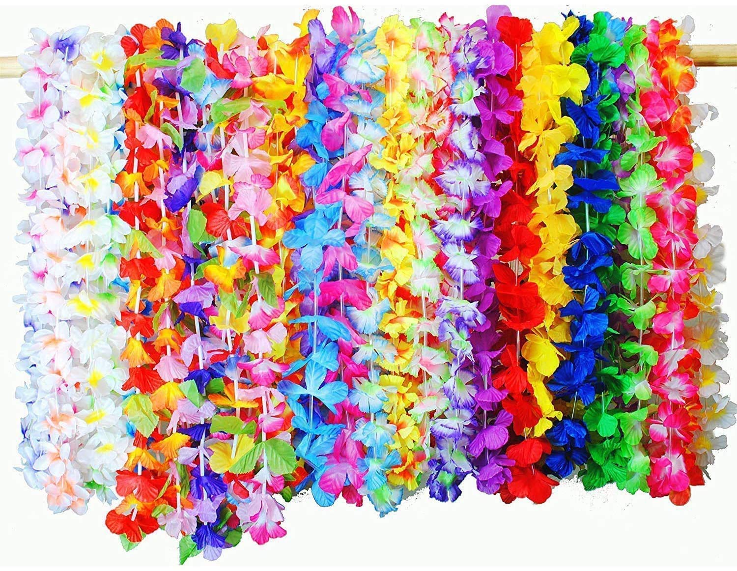 36 Counts Tropical Hawaiian Luau Flower Lei Party Favors (3 Dozen)