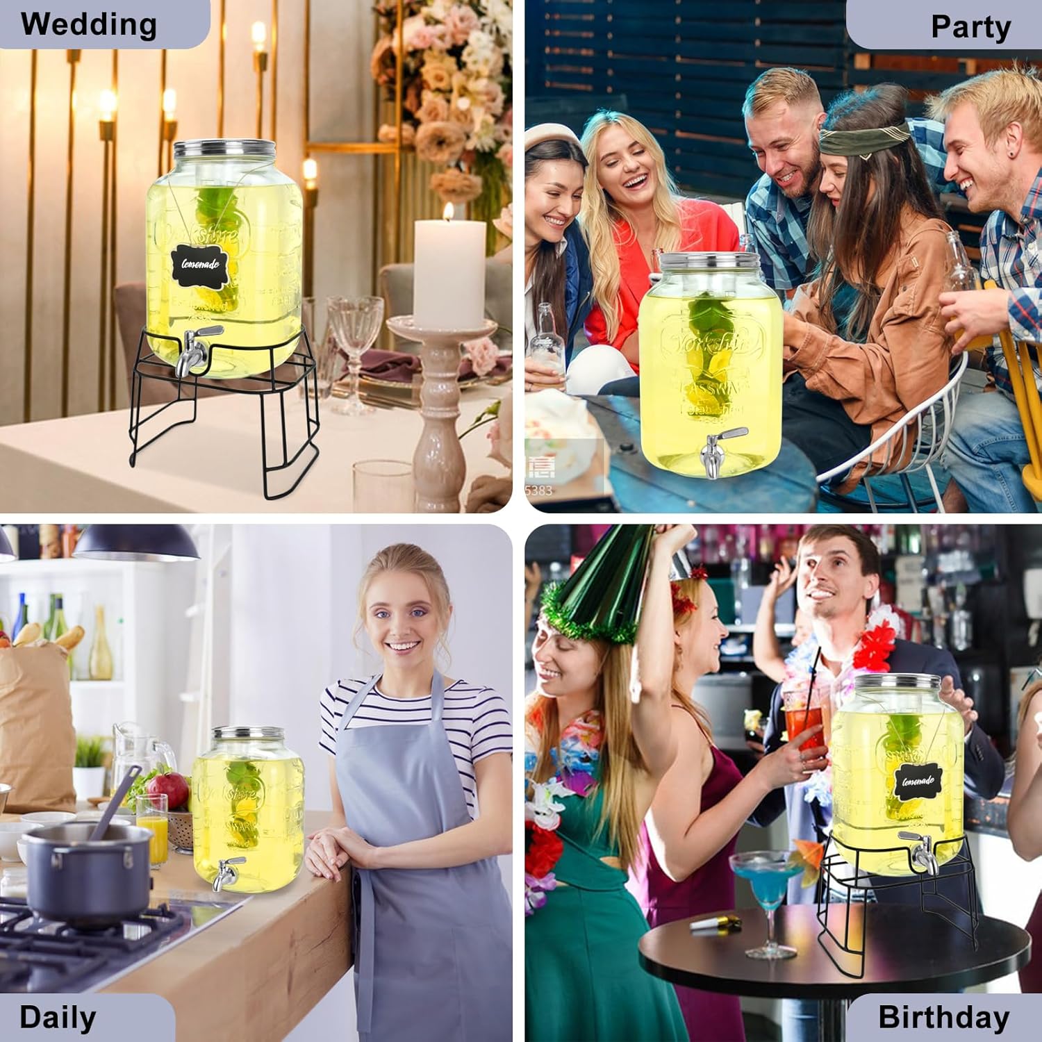 2 Gallon Glass Drink Dispensers For Parties,Beverage Dispensers With Stand And 100% Leakproof Stainless Steel Spigot.Glass Water Jug Dispenser,Lemonade Dispenser,Mason Jar. - Image 6