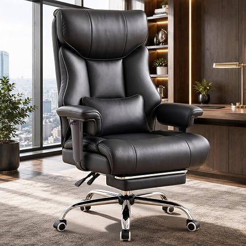 COMHOMA Big and Tall Office Chair,Heavy Duty Gaming Chair with Foot Rest and Wide Pocket Spring Cushion Reclining Height Adjustable for Home Office Work, Comfy Pu Leather Black